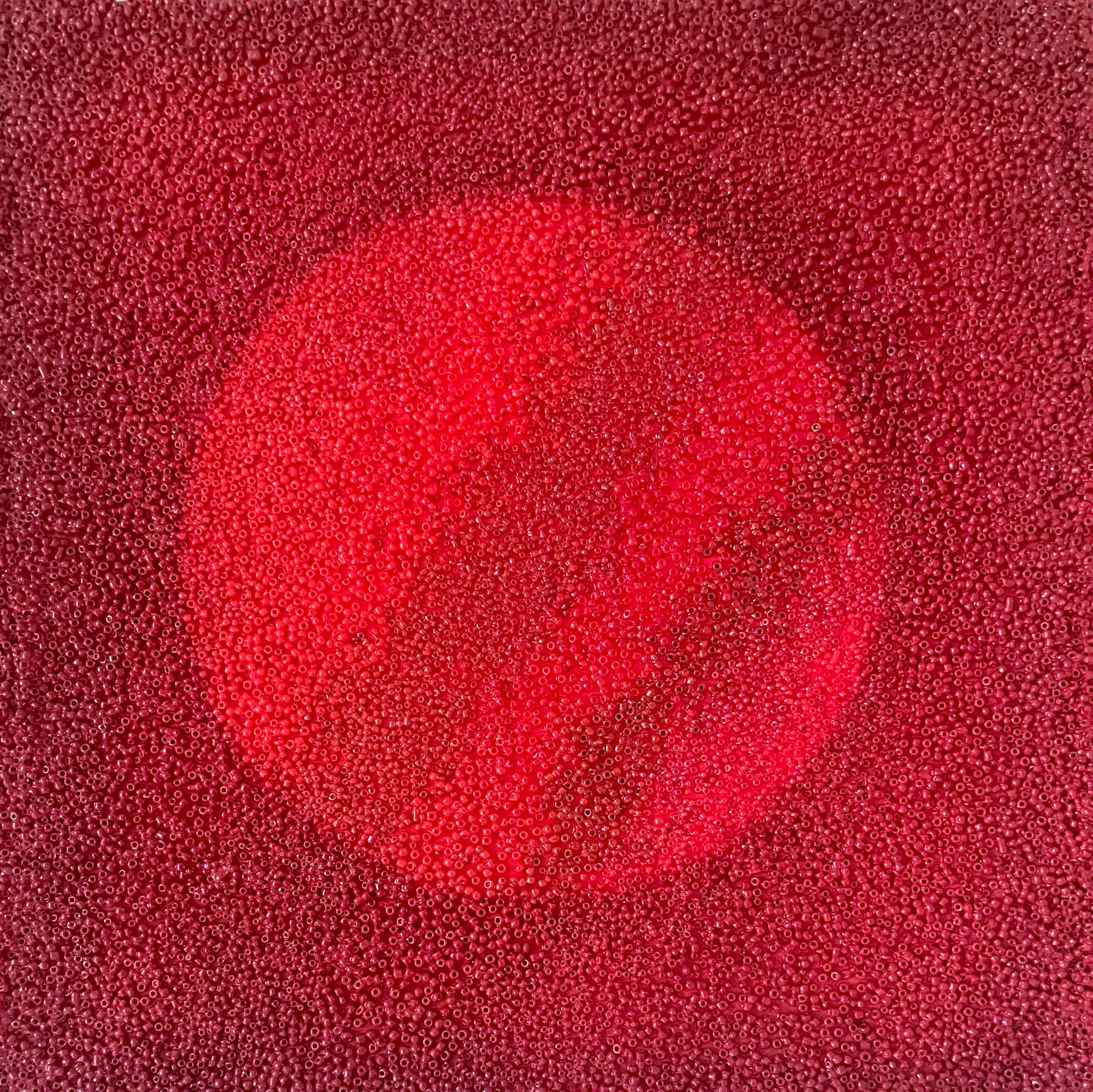 Abstract Painting de Antonio Puri - Tantra 99: pintura escultura mandala abstracta minimalista, planeta círculo rojo