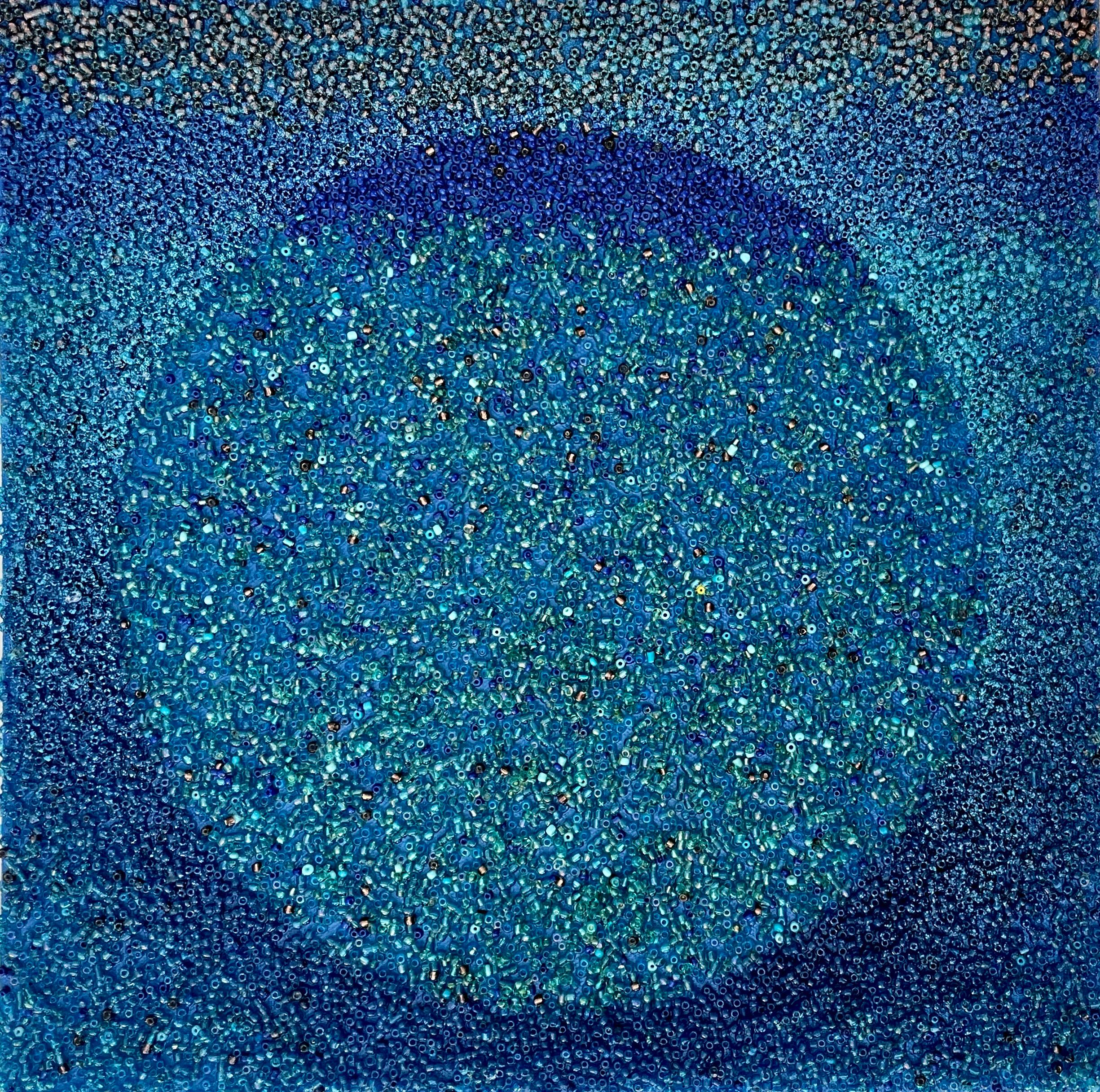 Tantra en Azul #10: escultura / pintura abstracta minimalista con círculos de madala