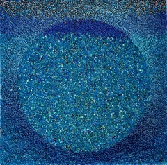 Tantra in Blue #10: minimalist abstract sculpture / painting w/ madala circles