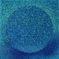 Tantra in Blue #11: minimalist abstract sculpture / painting w/ madala circles