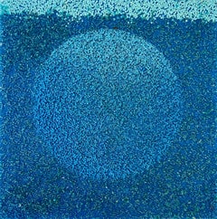 Tantra in Blue n°12 : sculpture/peinture abstraite minimaliste avec cercles madala