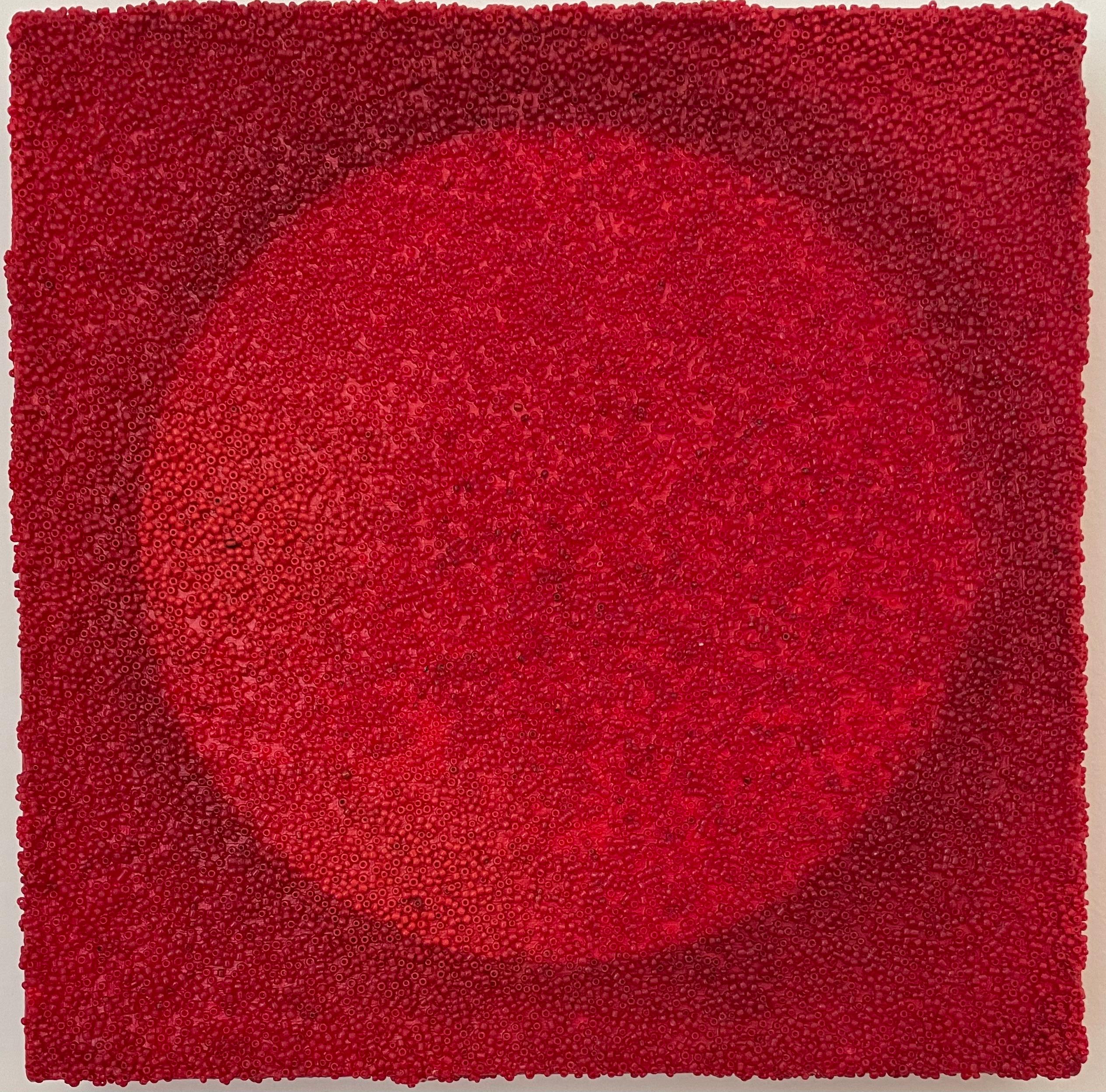 Tantra series: suite of 4 red minimalist mandala wall sculptures / paintings - Abstract Sculpture by Antonio Puri