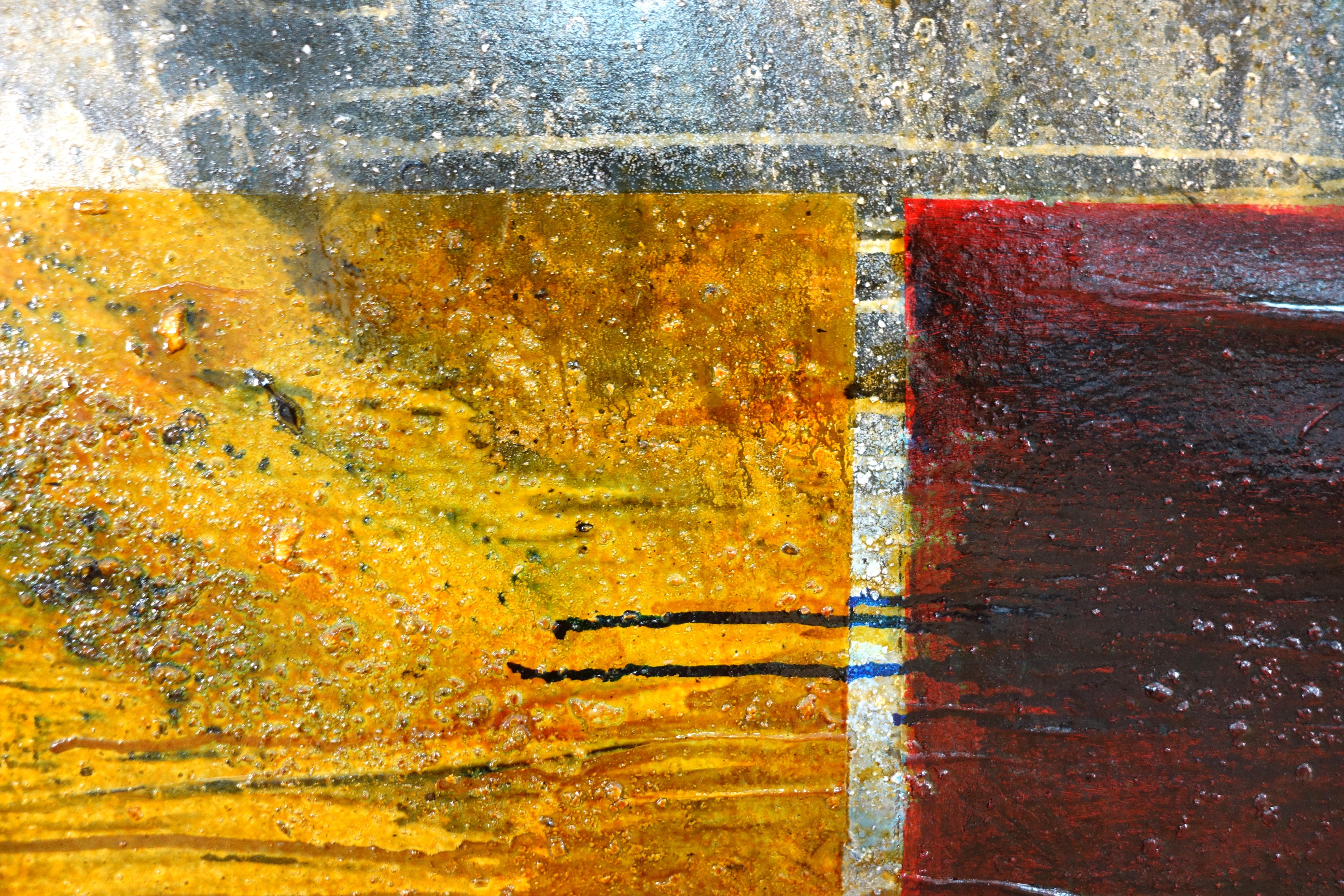 Tenth Door : grande peinture abstraite, artiste indien, inspiré du bouddhisme, or bleu en vente 6