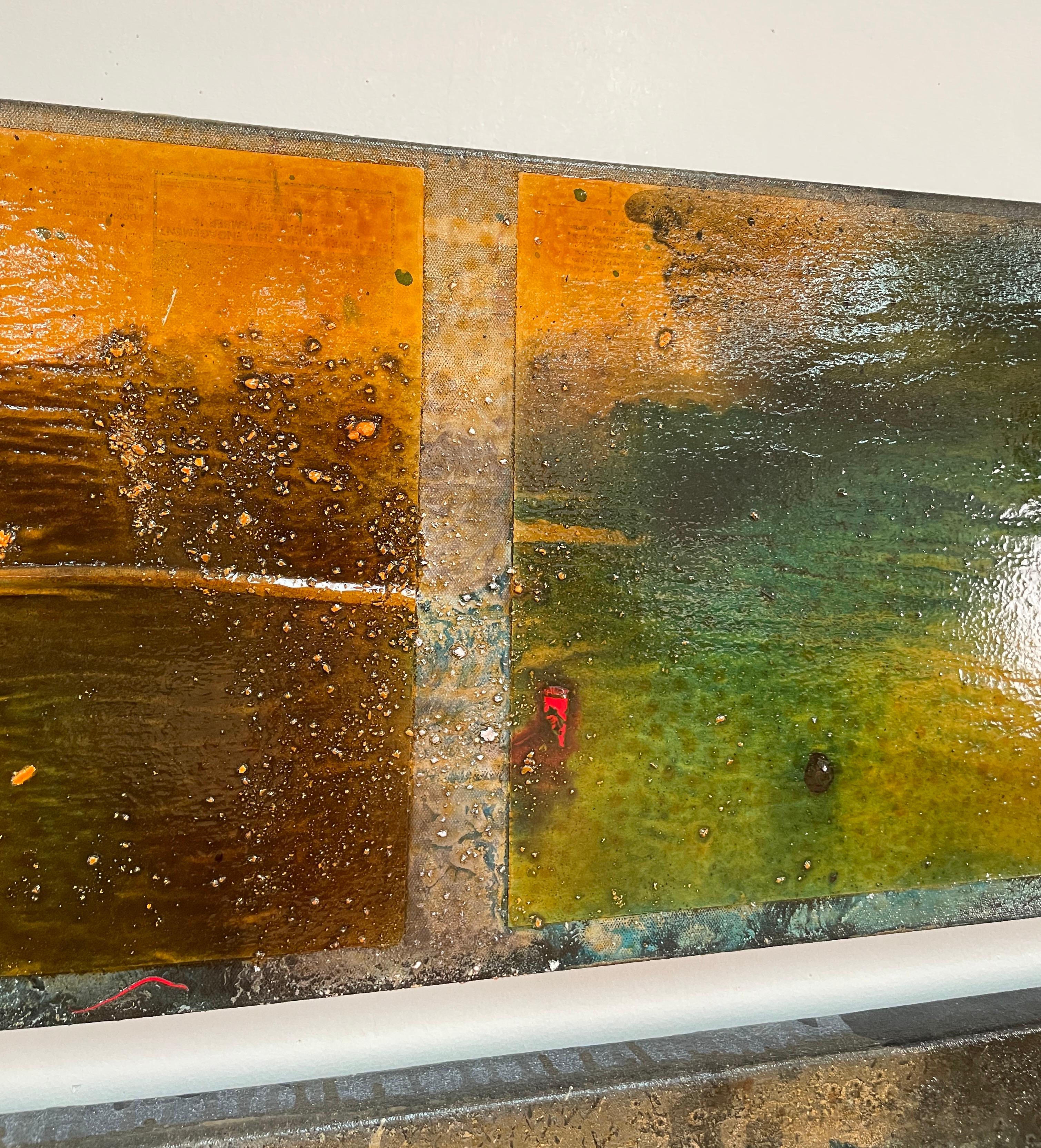 Tenth Door : grande peinture abstraite, artiste indien, inspiré du bouddhisme, or bleu - Abstrait Painting par Antonio Puri
