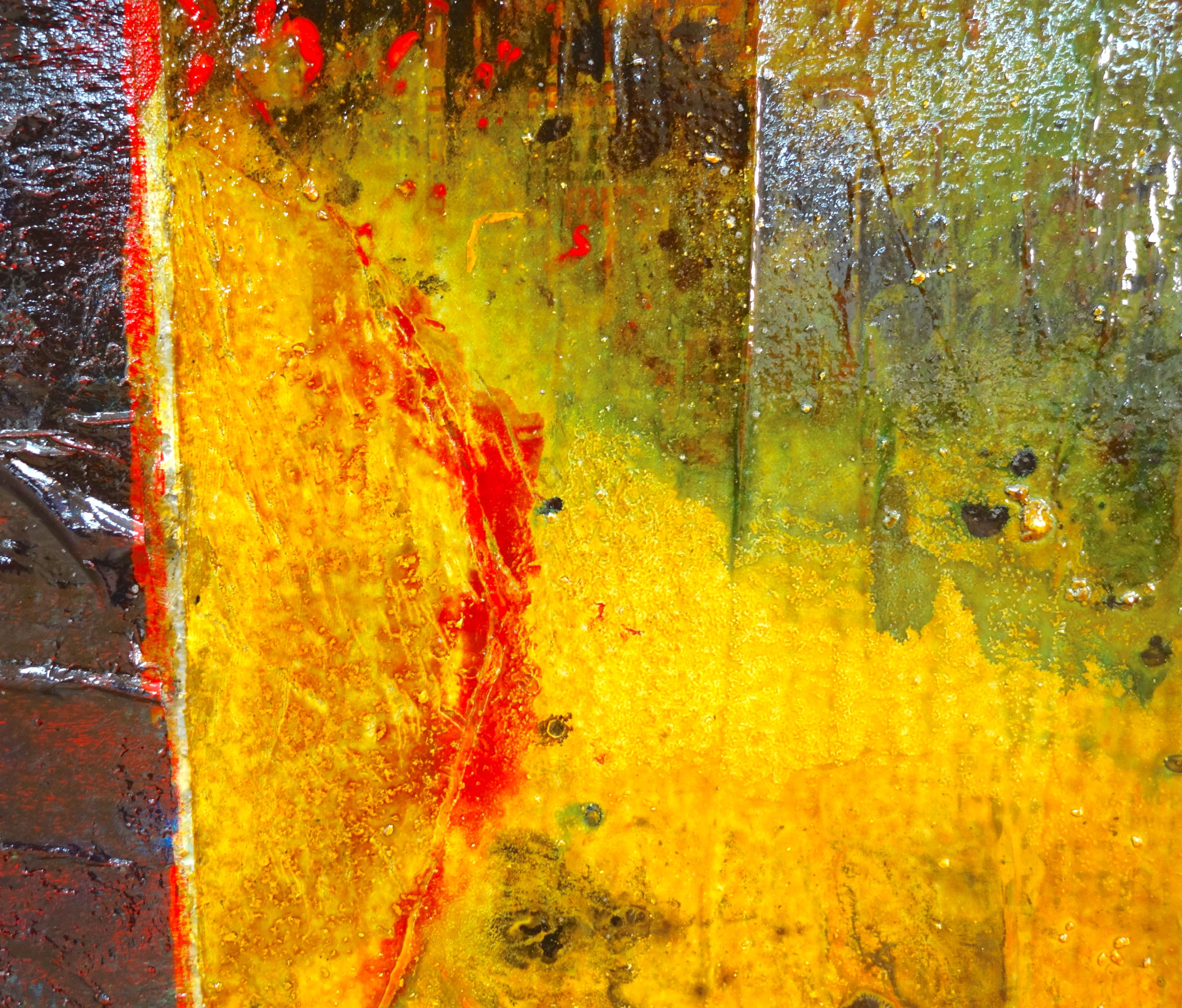 Tenth Door : grande peinture abstraite, artiste indien, inspiré du bouddhisme, or bleu en vente 2