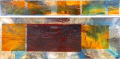 Decima Porta: grande dipinto astratto; artista indiano, ispirato al buddismo, blu oro
