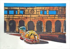 HOMAGE TO DE CHIRICO Signed Lithograph, Roman Monument, Arch, Sandwich, Surreal