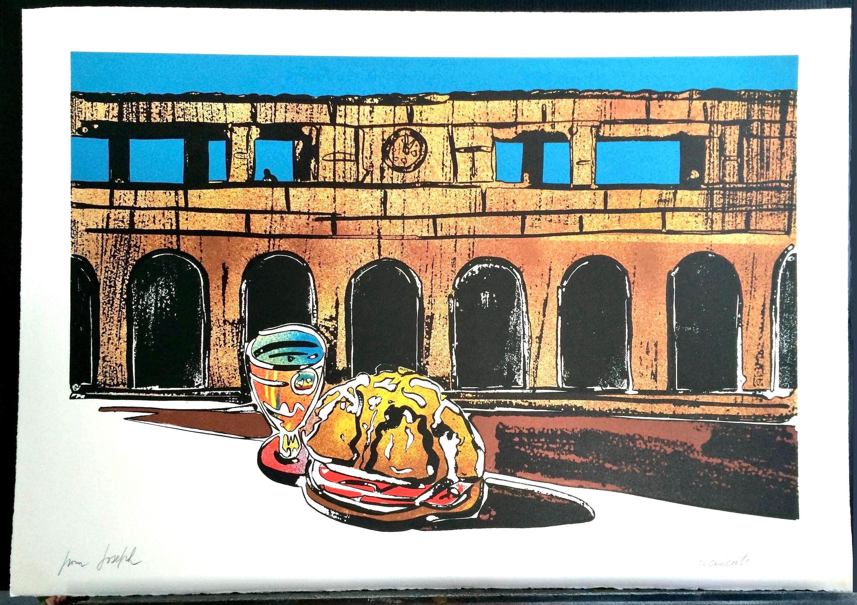 Lithographie signée HOMAGE TO DE CHIRICO, paysage surréaliste, archéologie, Sandwich en vente 5