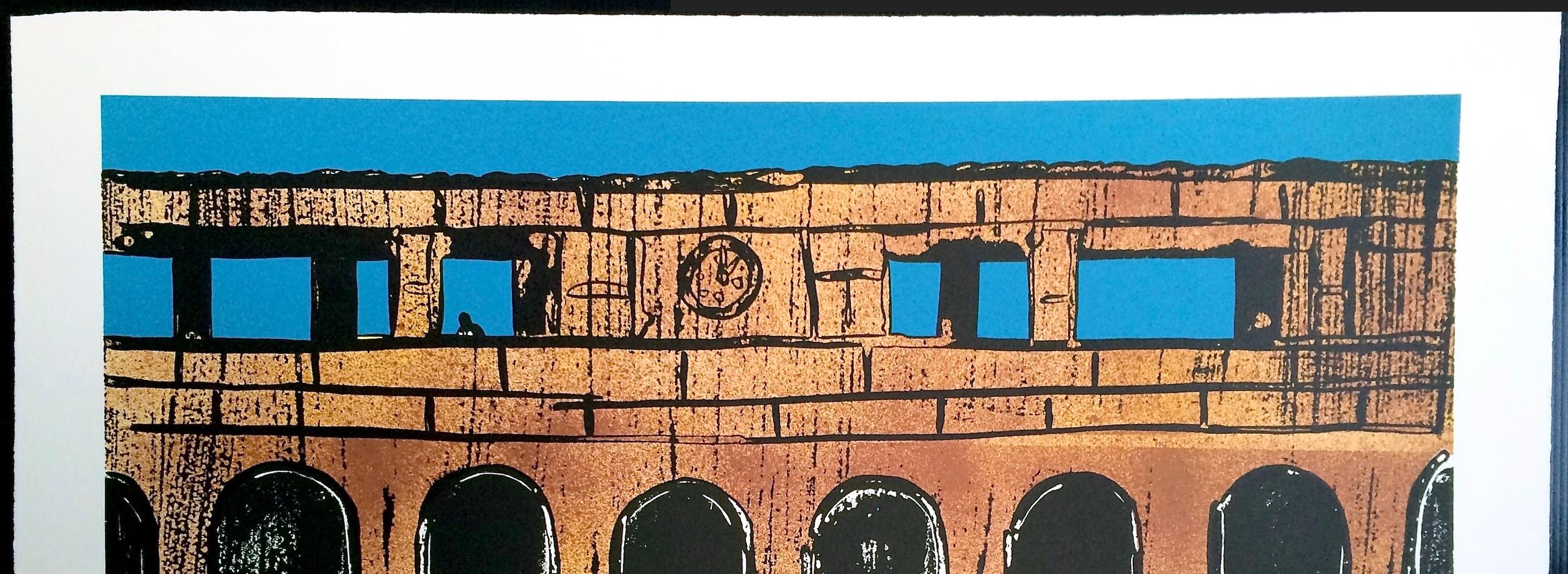HOMENAJE A DE CHIRICO Litografía firmada, Paisaje surrealista, Arqueología, Bocadillo en venta 3