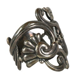 Antonio Reina - Vintage 1940s Scrollwork Sterling Silver Taxco Clamp Bracelet