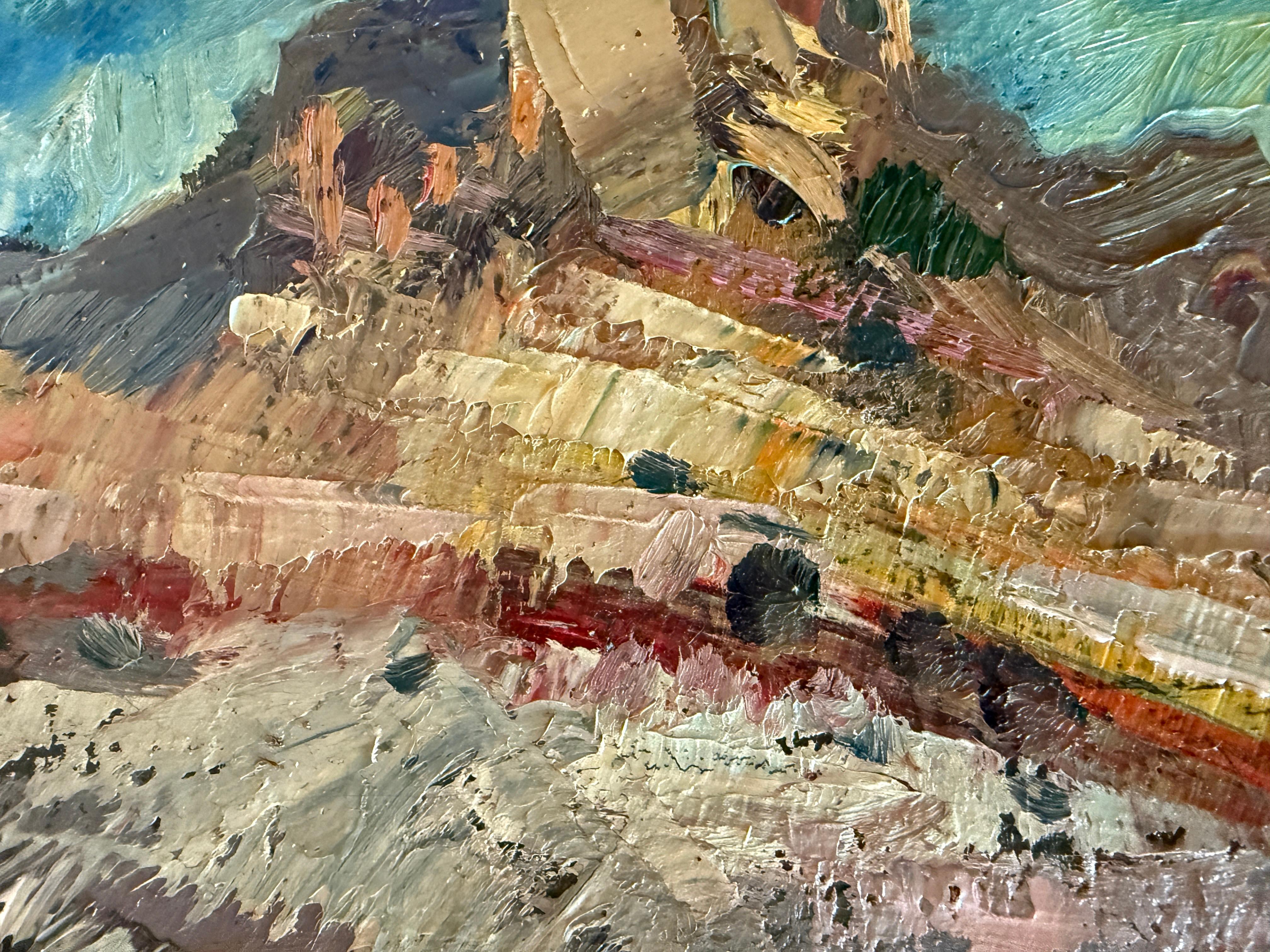 Title: Landscape with Almond Trees in Bloom
Author: Antonio Reverte Oliva (1943–2014)
Technique: Oil on canvas
Dimensions: 46 × 55 cm (18.1 × 21.6 in)
Support: Canvas on stretcher
Estimated date: 1980s–1990s
Signed: Yes, lower right