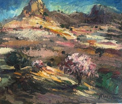 Landscape with Almond Trees in Bloom oil on canvas painting spanish landscape