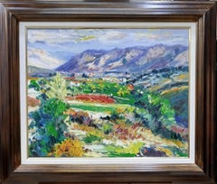 Reverte 15.4.2. Pintura acrílica de Albarracín, expresionista, enmarcada, década de 2000