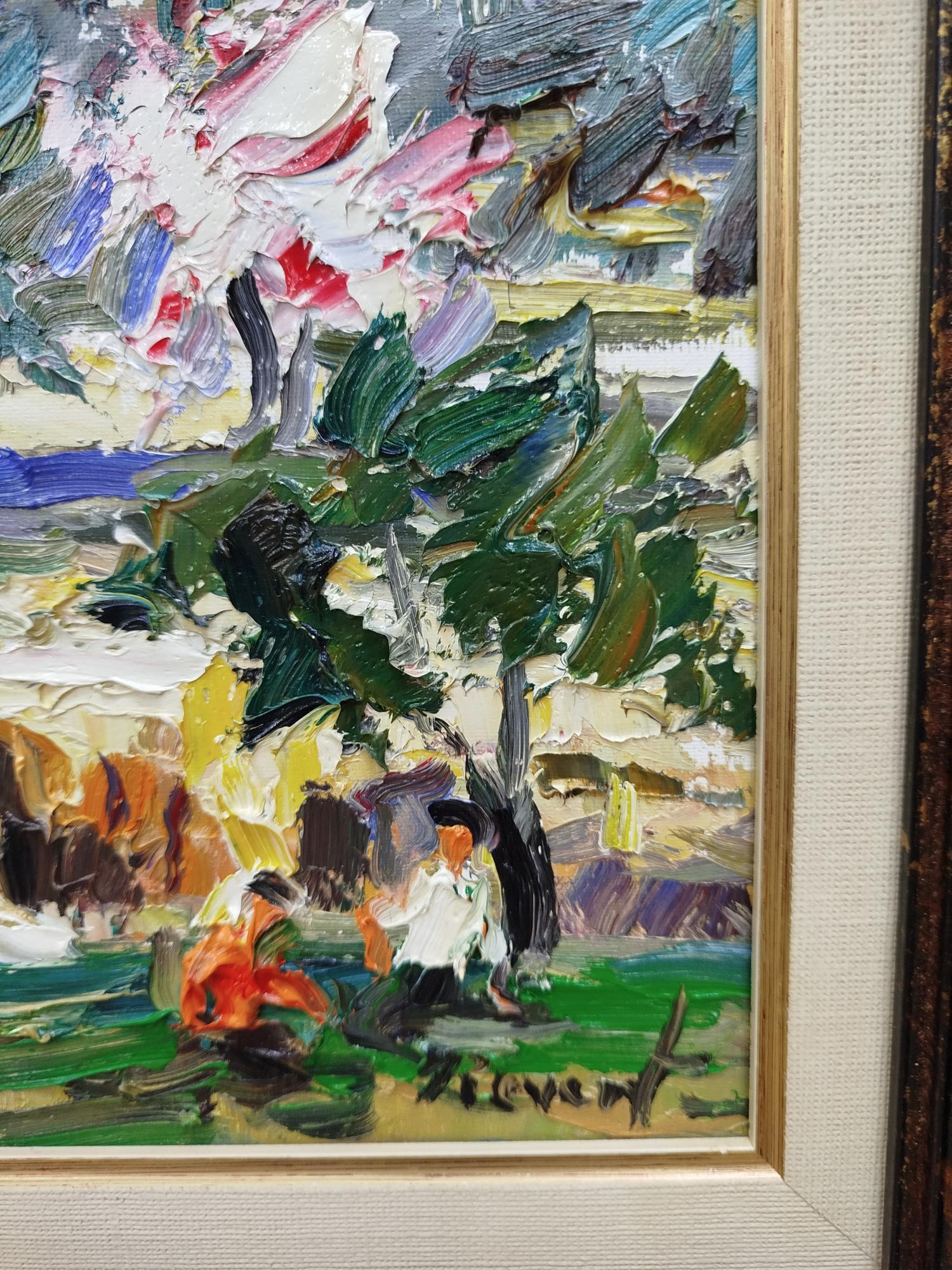 Reverte Almond and olive trees. original painting - Black Landscape Painting by Antonio Reverte