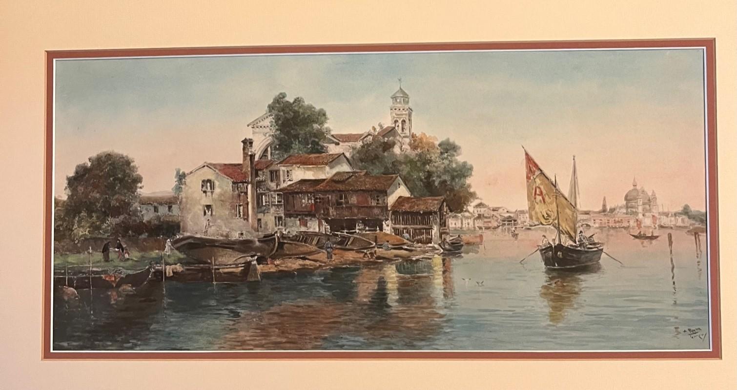Antonio Reyna Manescau, Squero San Trovaso, Venice, Watercolor circa 1890. For Sale 1