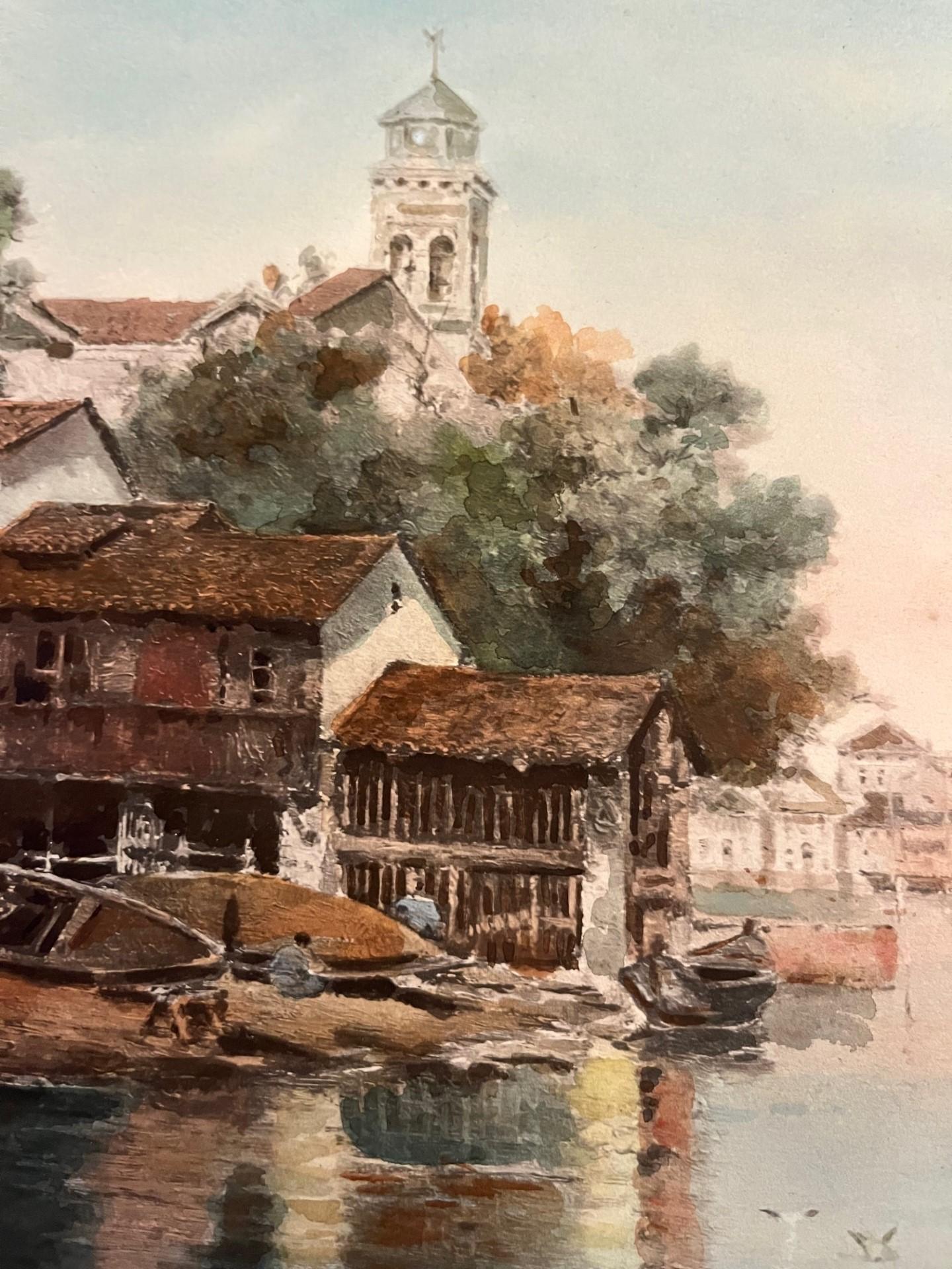 Antonio Reyna Manescau, Squero San Trovaso, Venice, Watercolor circa 1890. In Good Condition For Sale In Vero Beach, FL