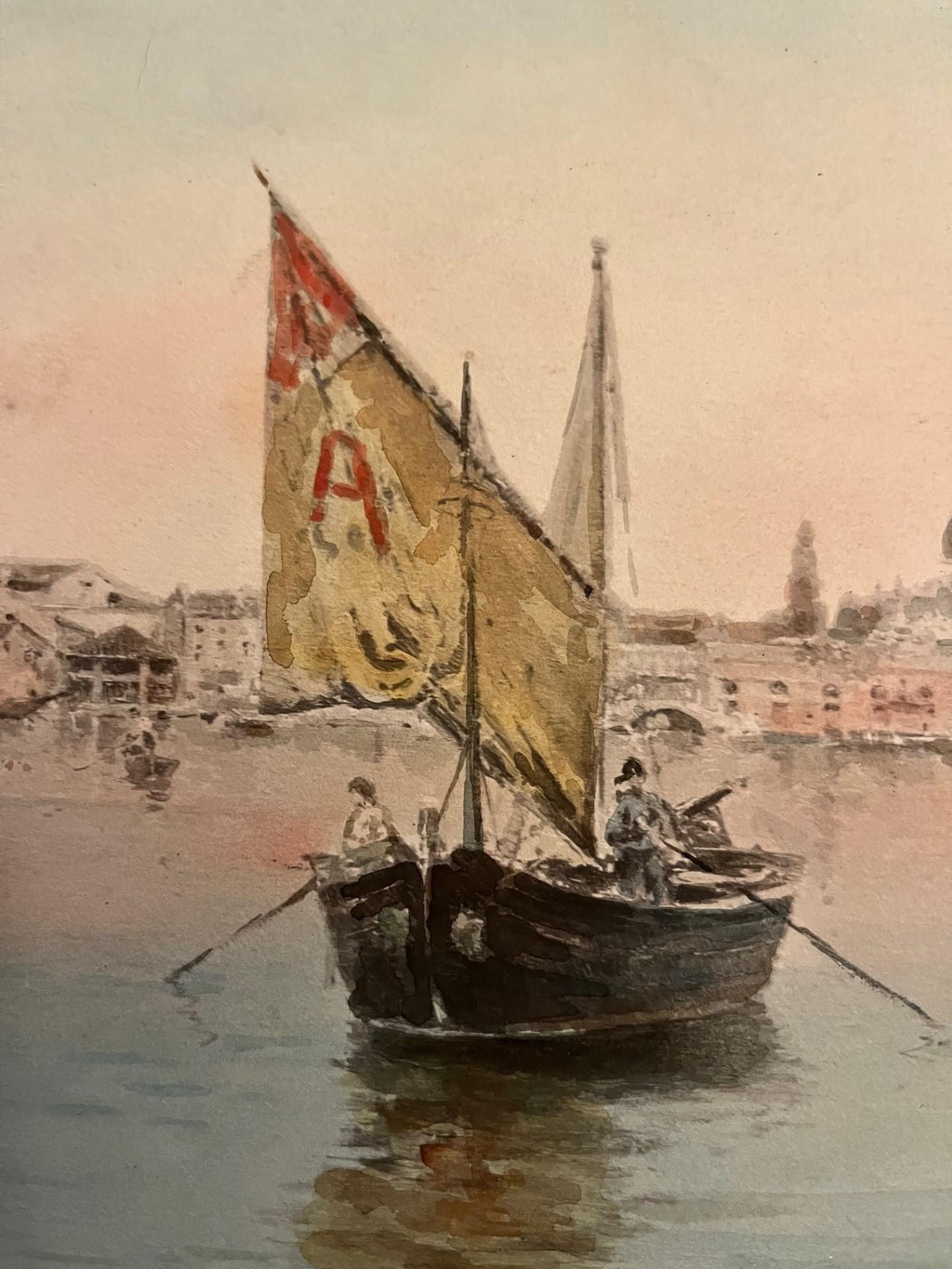 19th Century Antonio Reyna Manescau, Squero San Trovaso, Venice, Watercolor circa 1890. For Sale