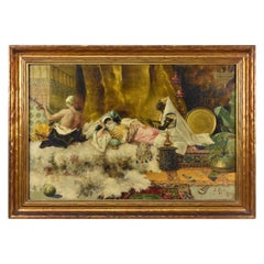 Used Antonio Rivas Oil Painting on Board, 2 Musician's Serenading a Reclining Woman