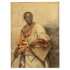 Antique 19thC Spanish Orientalist Painting North African Arab Berber Musician