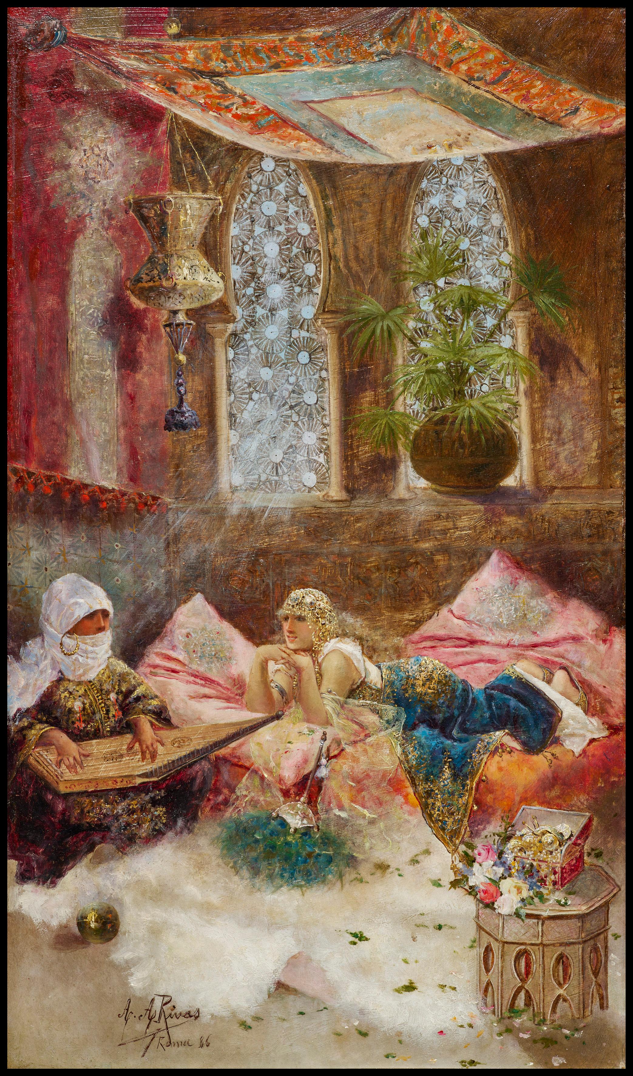 Joueuse de Cithare au Harem - Painting by Antonio Rivas