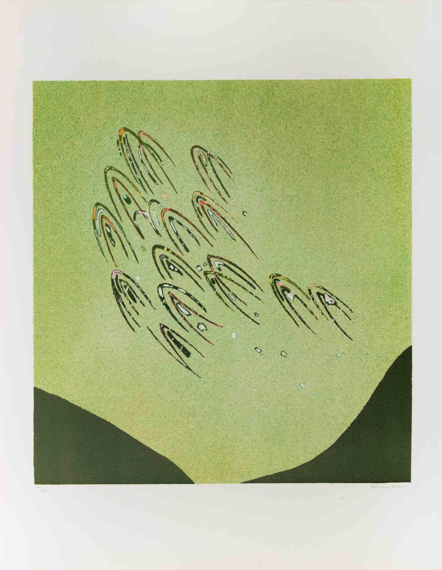 Figures en vol - Lithographie de A. Rizzo, 1970 environ