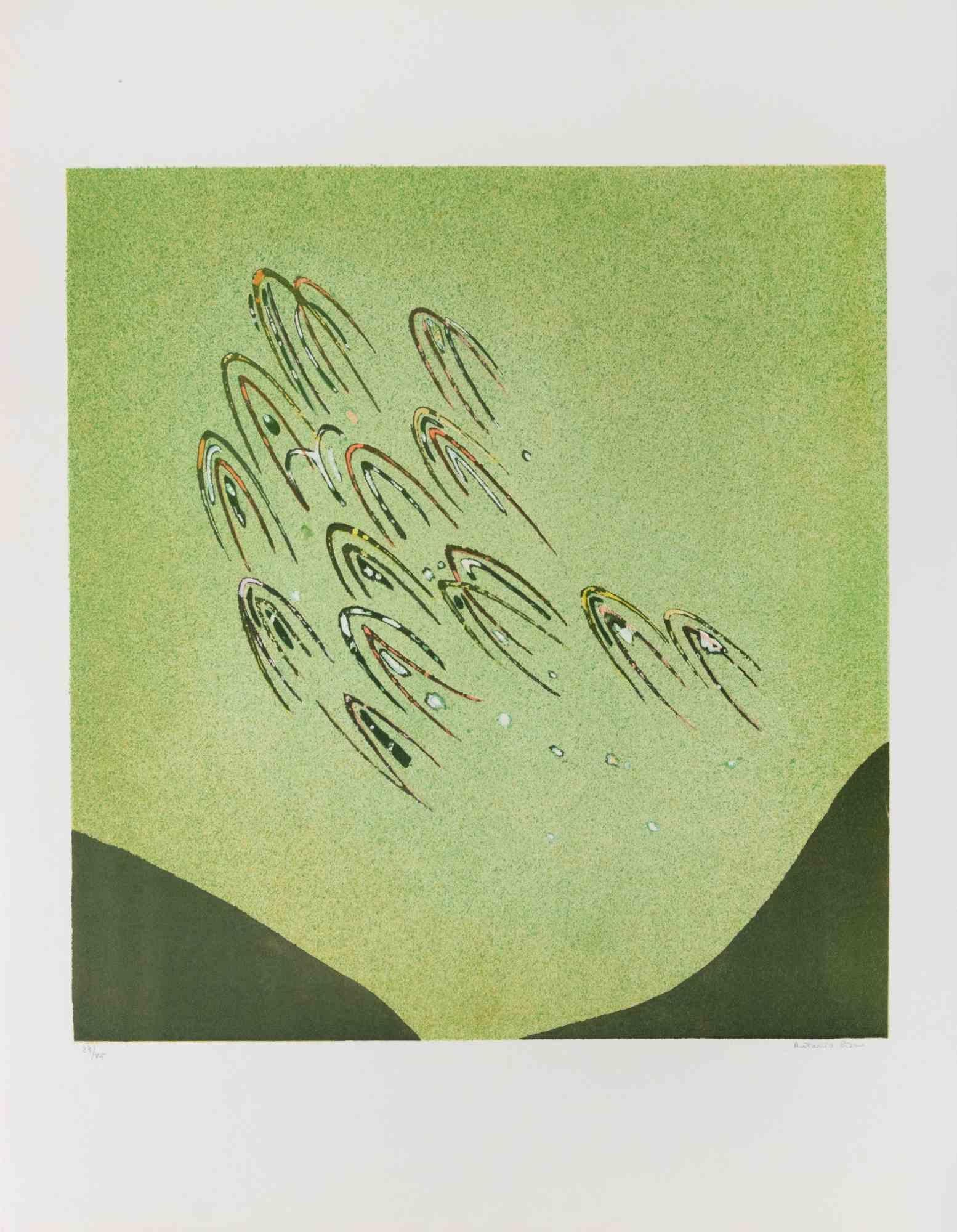 Figures en vol - Lithographie de A. Rizzo, 1970 environ