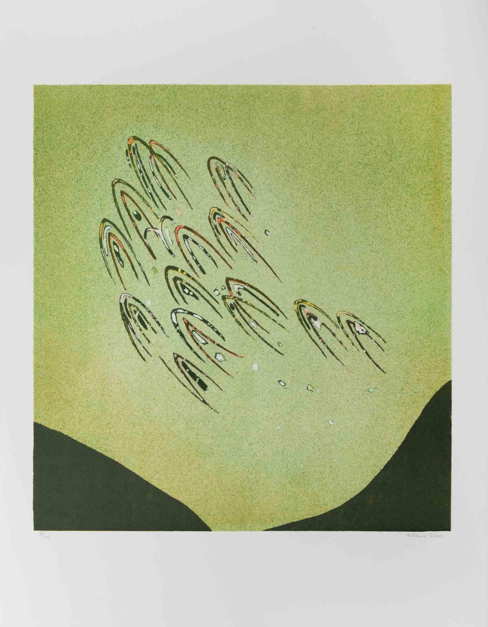 Figures en vol - Lithographie de A. Rizzo, 1970 environ