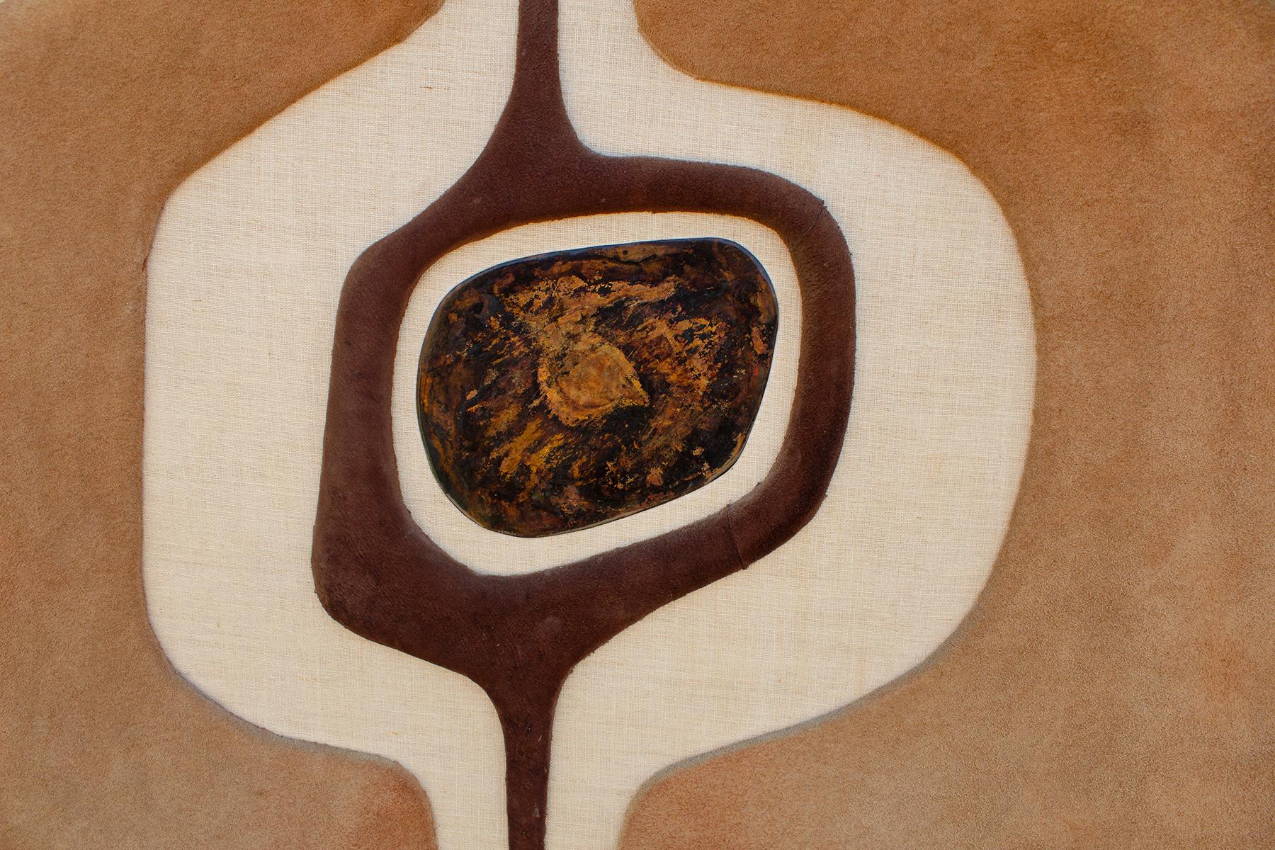 Mid-Century Modern Antonio Roca Textile Composition in Suede Linen & Patinated Bronze Mexico, 1970s