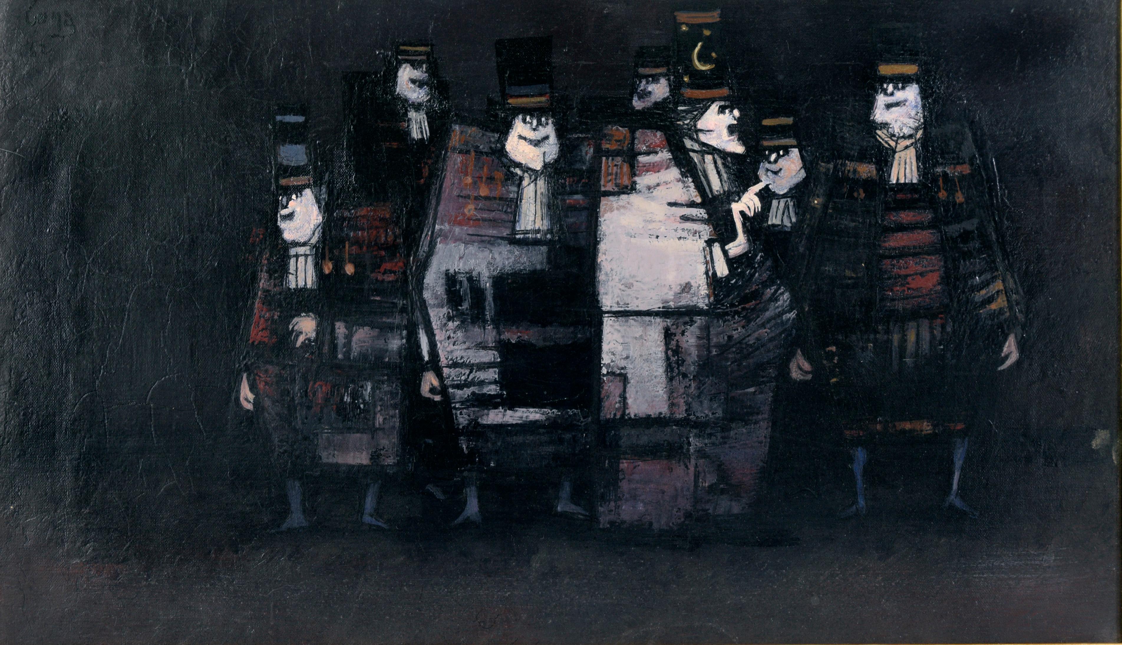 Peinture du milieu du siècle sans titre - Groupe d'hommes - Painting de Antonio Rodriguez Luna