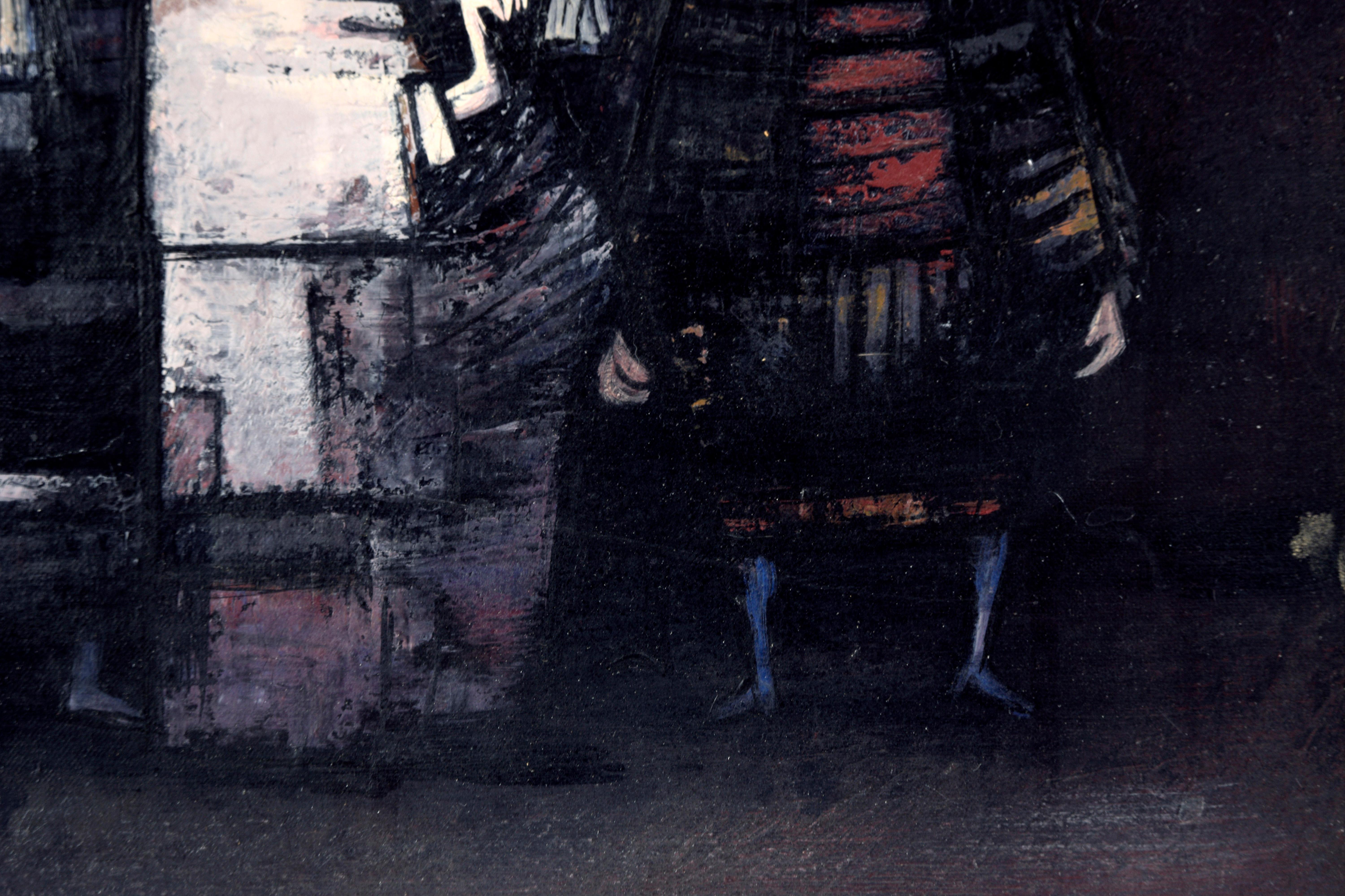 Peinture du milieu du siècle sans titre - Groupe d'hommes - Noir Abstract Painting par Antonio Rodriguez Luna