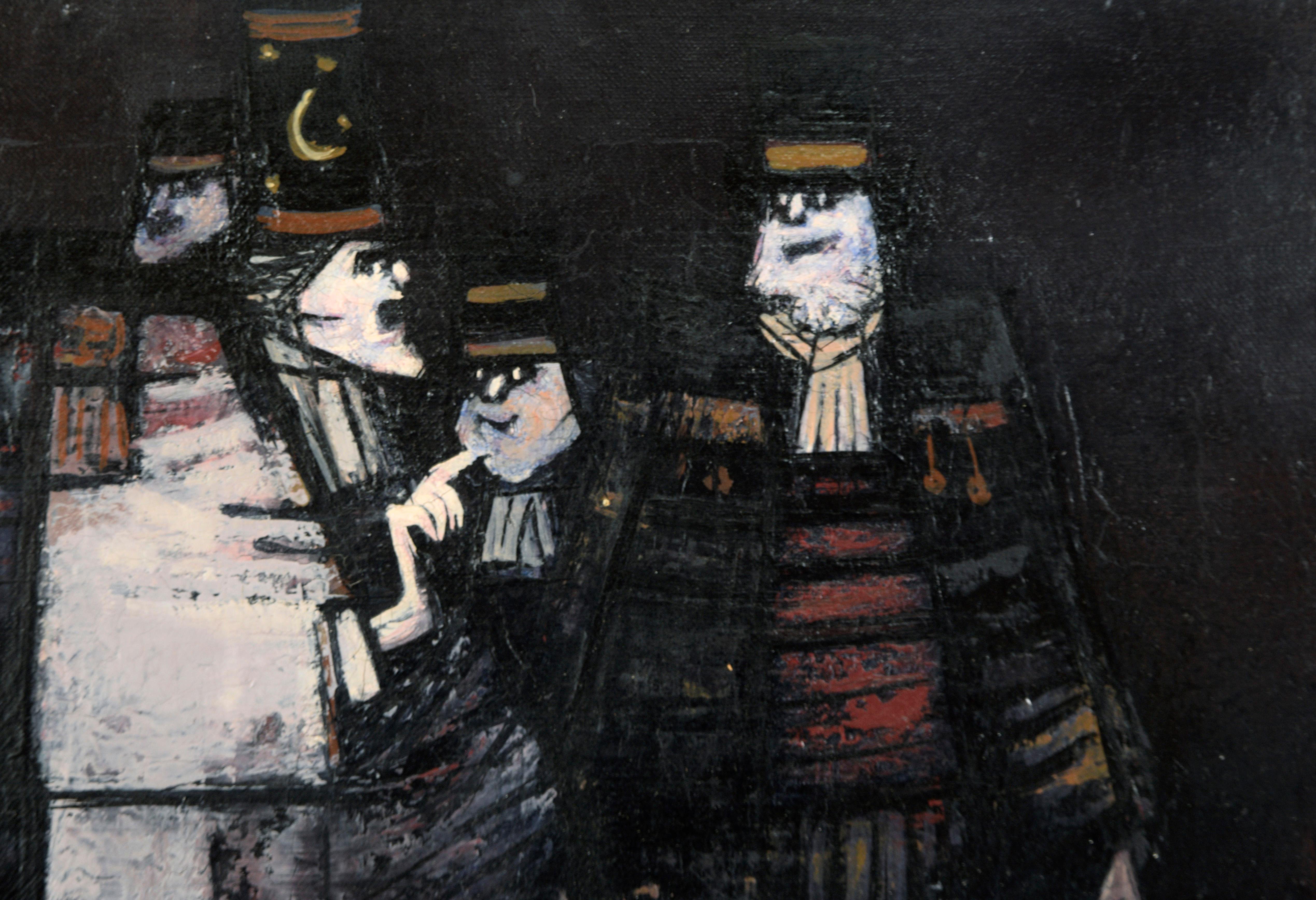 Peinture sans titre d'un groupe d'hommes par Antonio Rodríguez Luna (1910-1985.)

Cette pièce sombre d'Antonio Rodríguez Luna est un excellent exemple de son travail du début des années 1960, qui présentait souvent des figures géométriques sur des