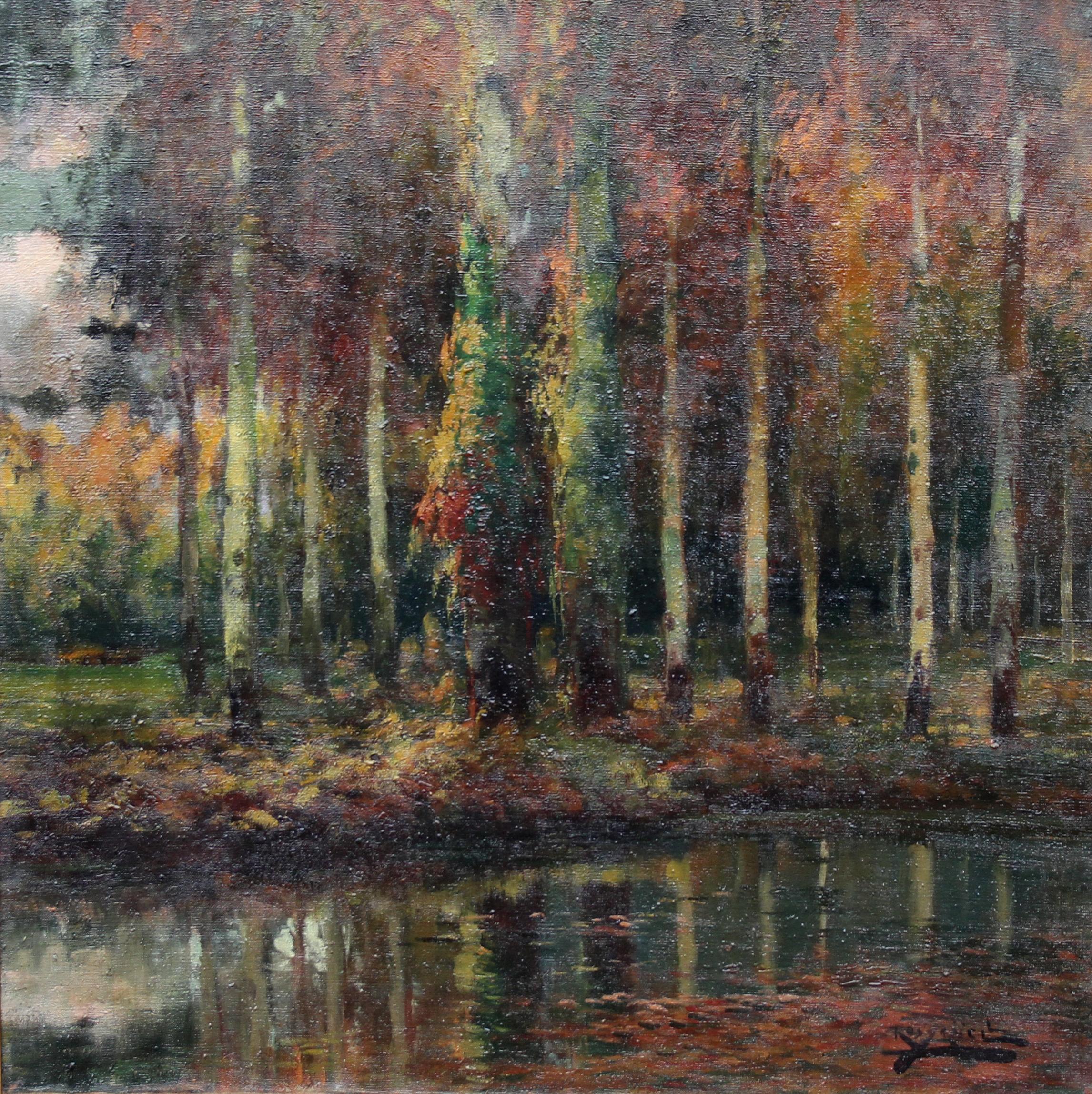 Spanish Wooded Landscape - Impressionist art oil painting autumnal trees river For Sale 6