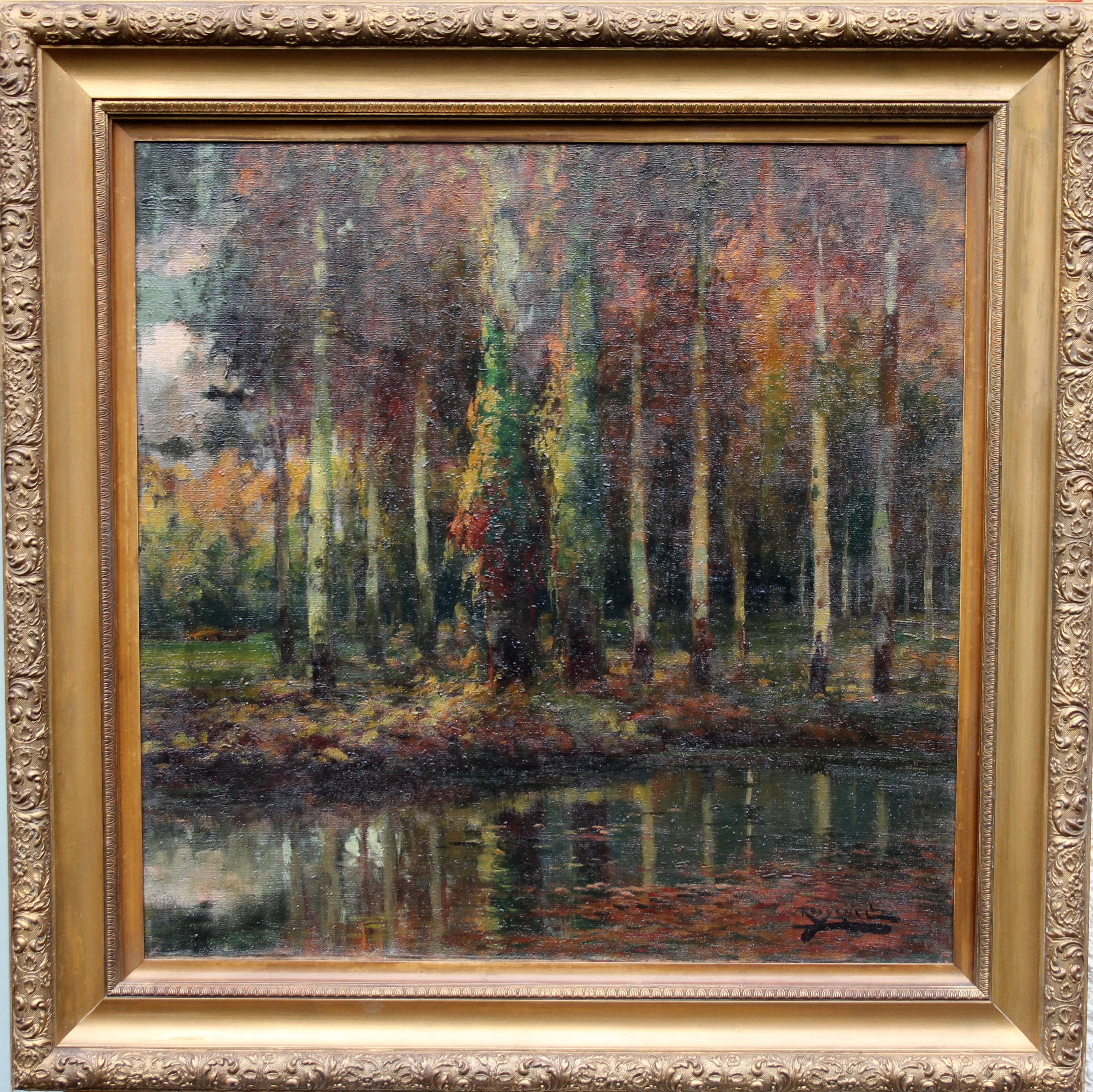 Spanish Wooded Landscape - Impressionist art oil painting autumnal trees river For Sale 7