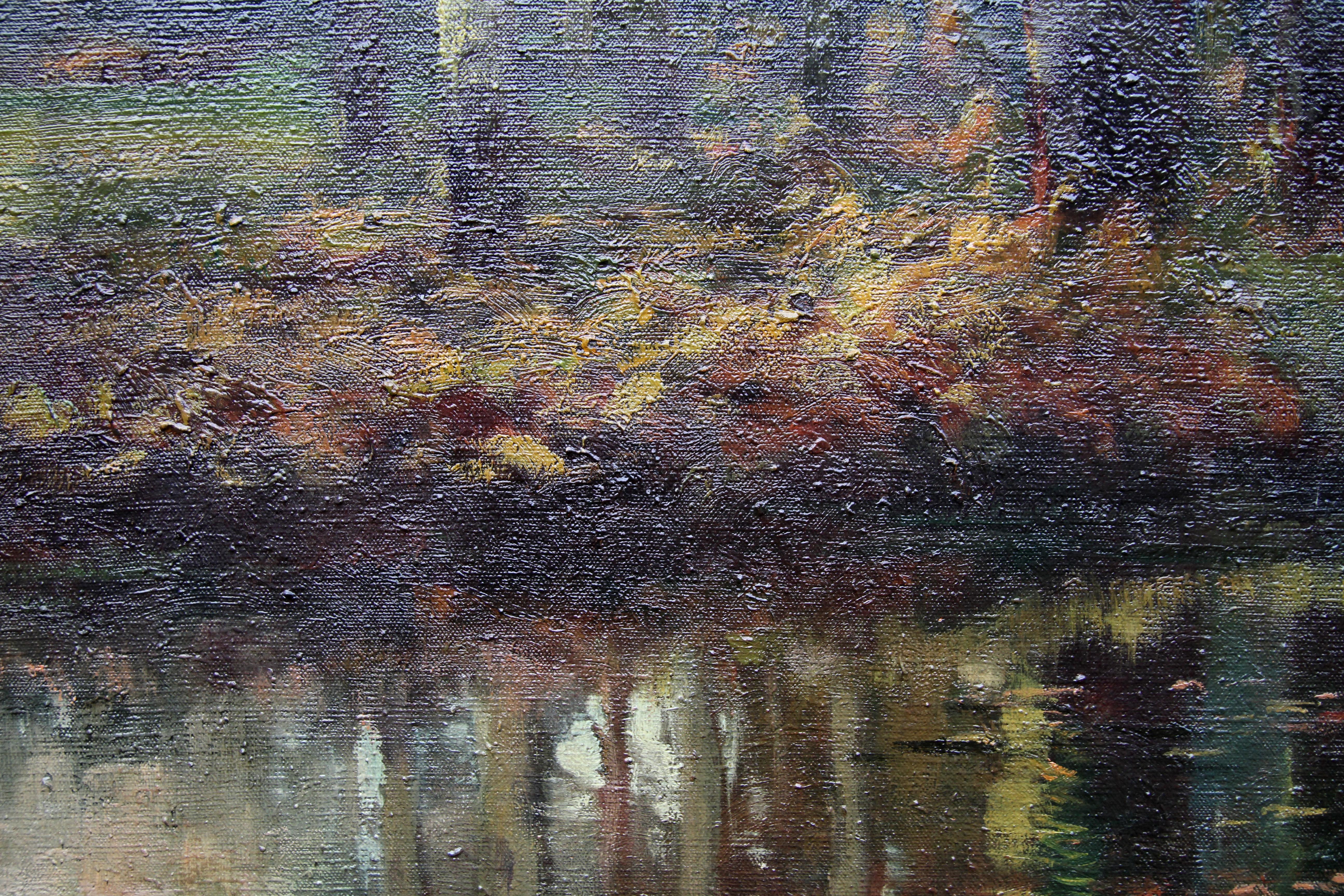 Spanish Wooded Landscape - Impressionist art oil painting autumnal trees river For Sale 2