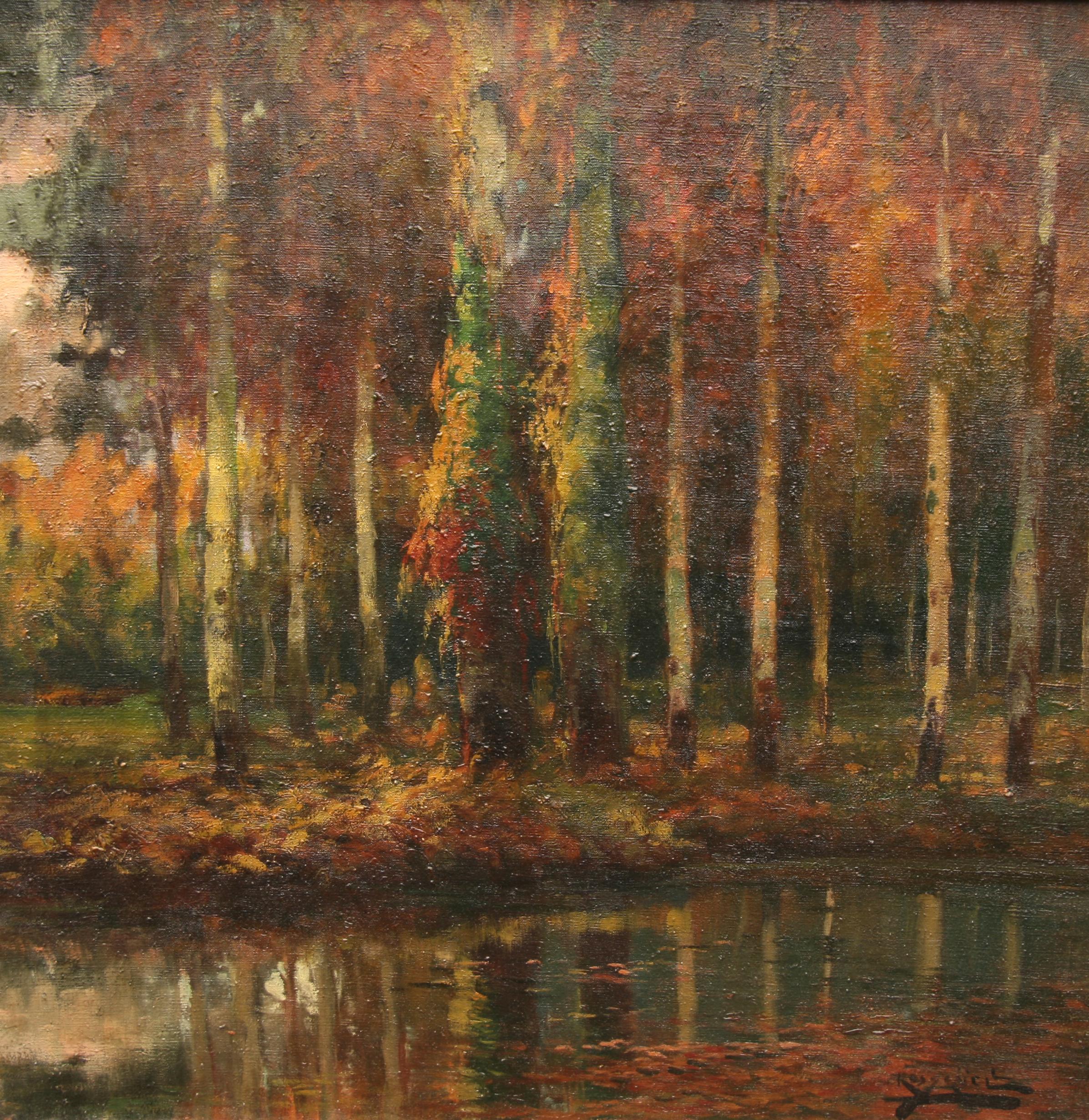 Spanish Wooded Landscape Tardor Breda - 1920's Impressionist art oil painting - Brown Landscape Painting by Antonio Ross Y Guell
