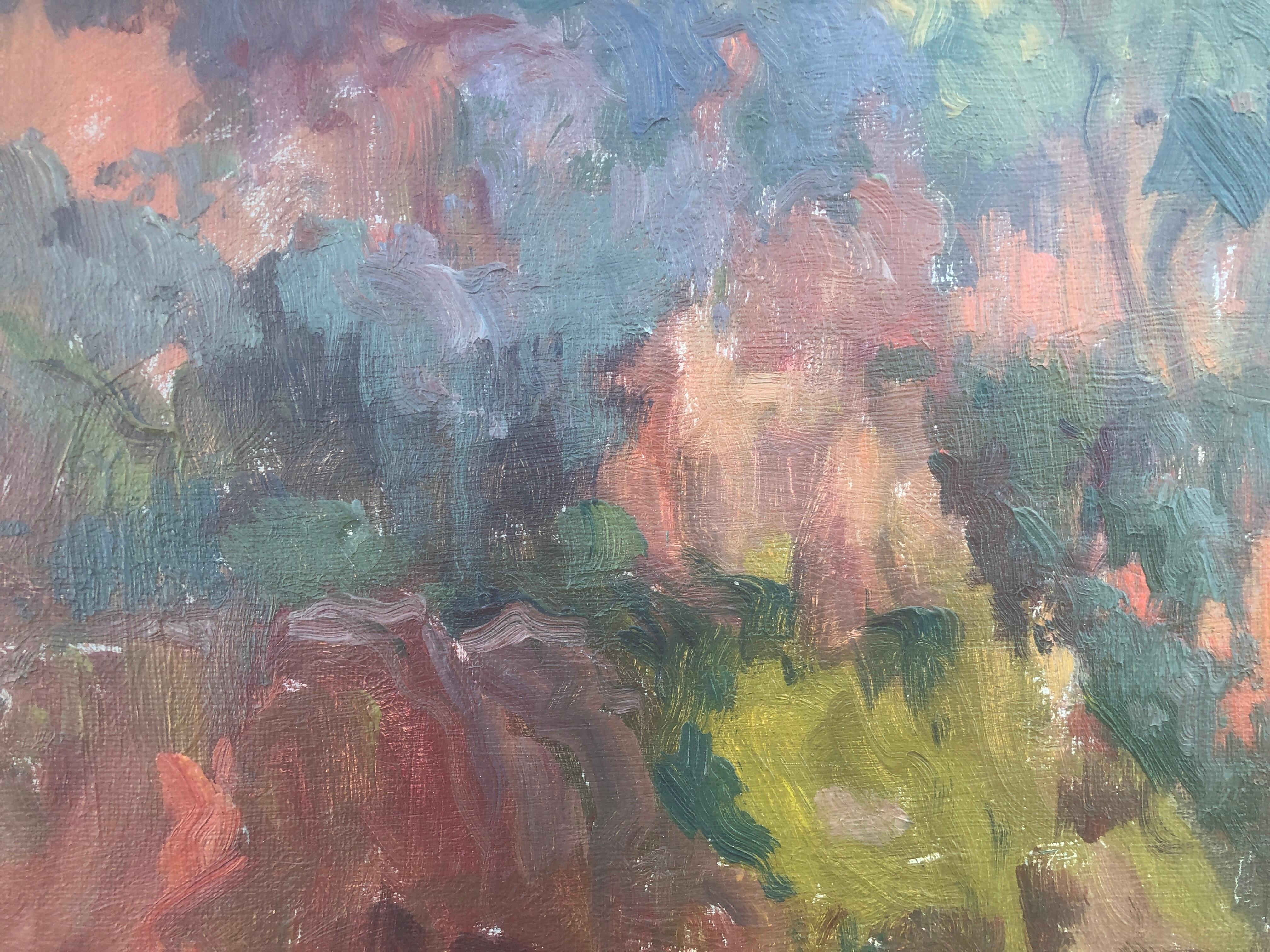 Barcelona Spain oil on canvas painting landscape - Post-Impressionist Painting by Antonio Sala Herrero