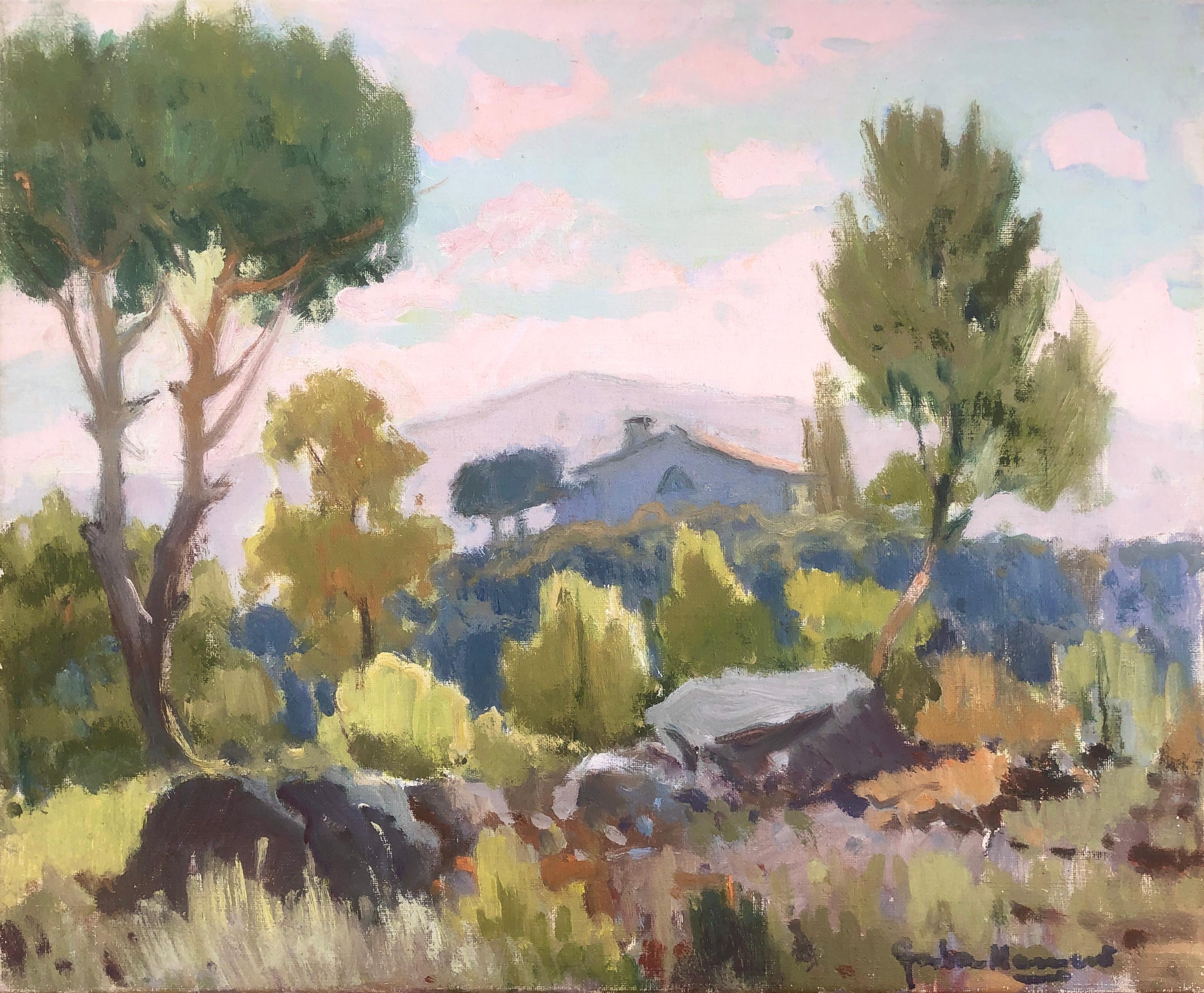 Antonio Sala Herrero Landscape Painting - Landscape with farmhouse Spain oil on canvas painting spanish