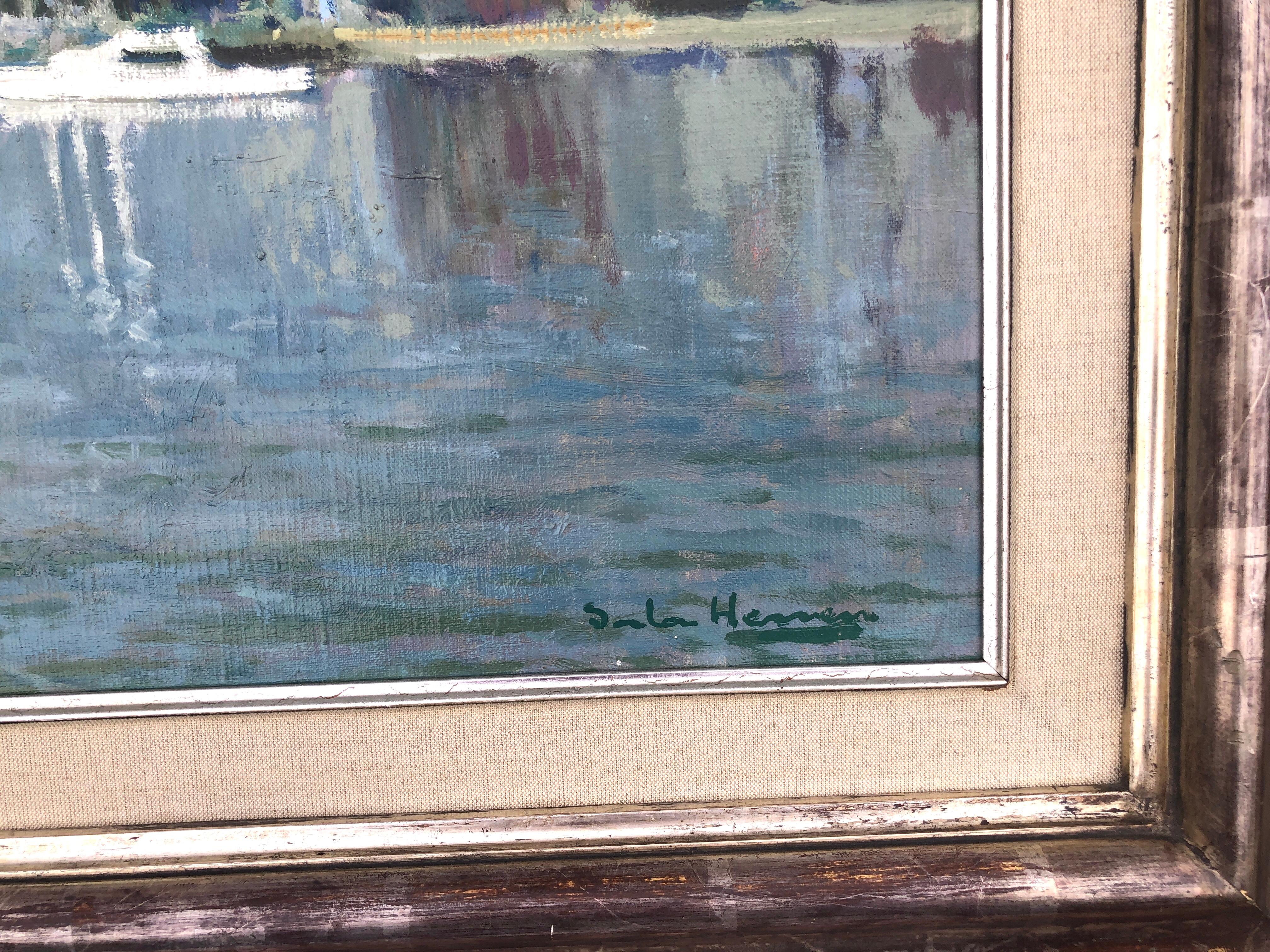 Peinture à l'huile sur toile Mediterranean marina, Espagne - Post-impressionnisme Painting par Antonio Sala Herrero