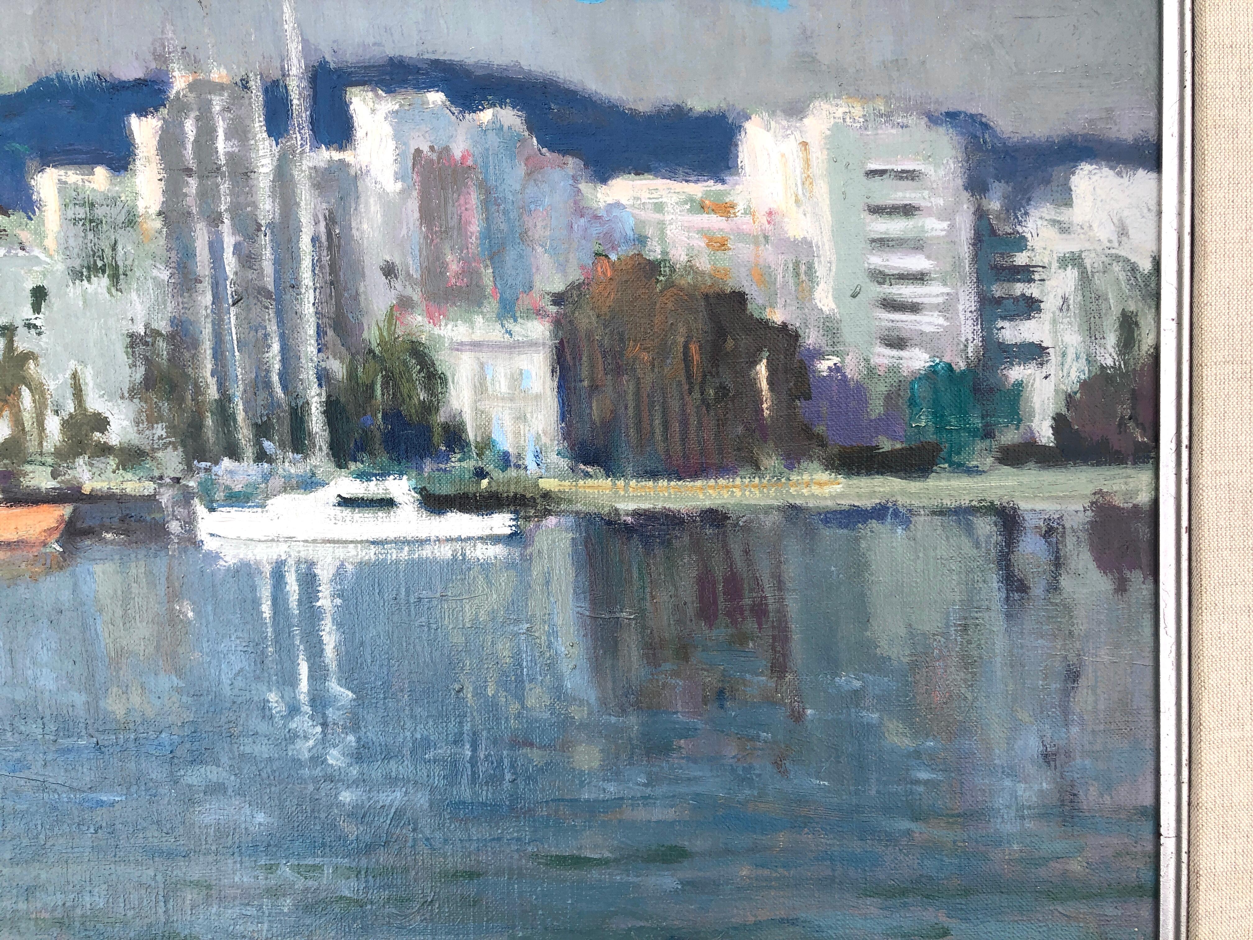 Peinture à l'huile sur toile Mediterranean marina, Espagne - Gris Landscape Painting par Antonio Sala Herrero