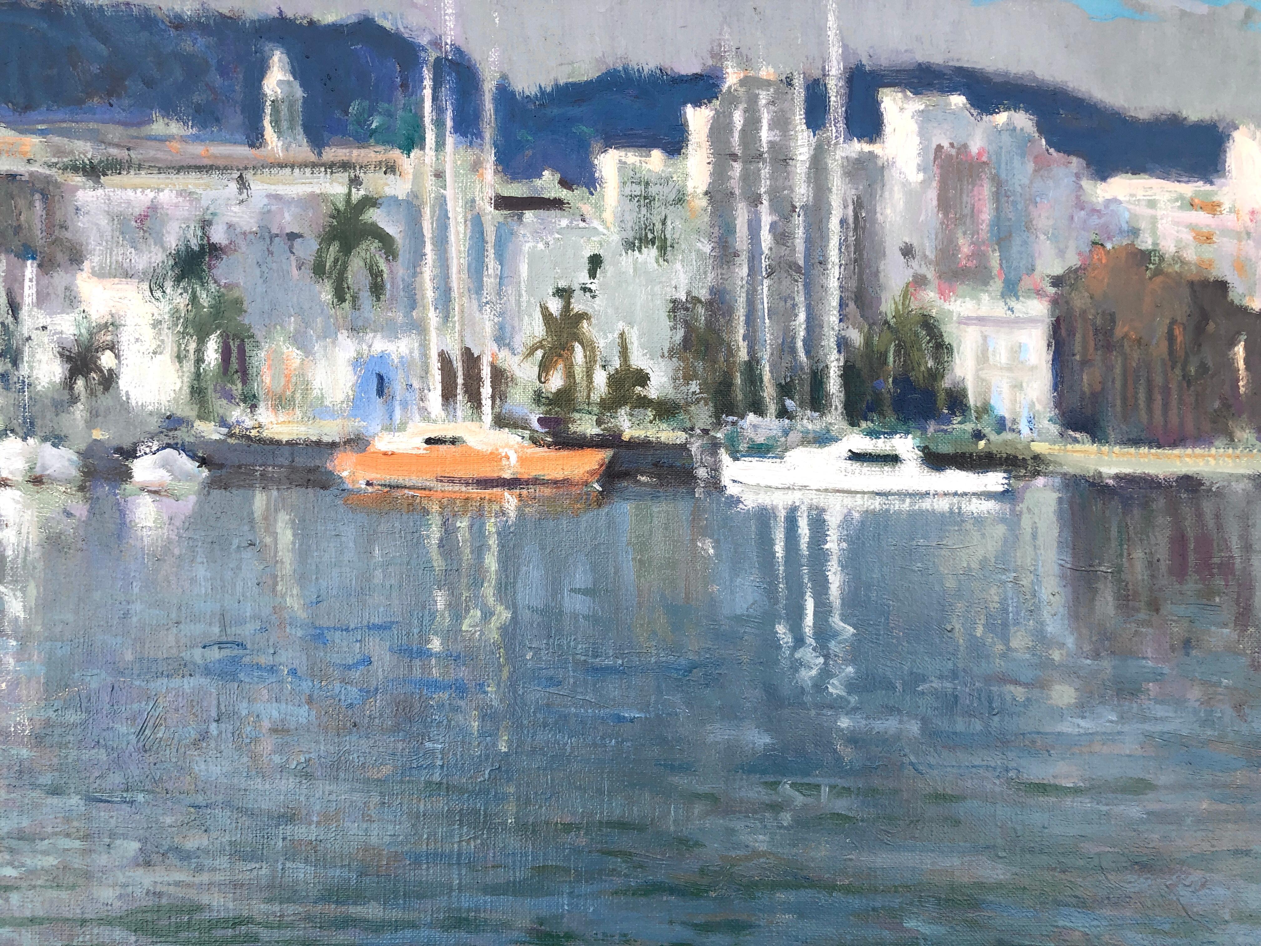 Peinture à l'huile sur toile Mediterranean marina, Espagne en vente 2