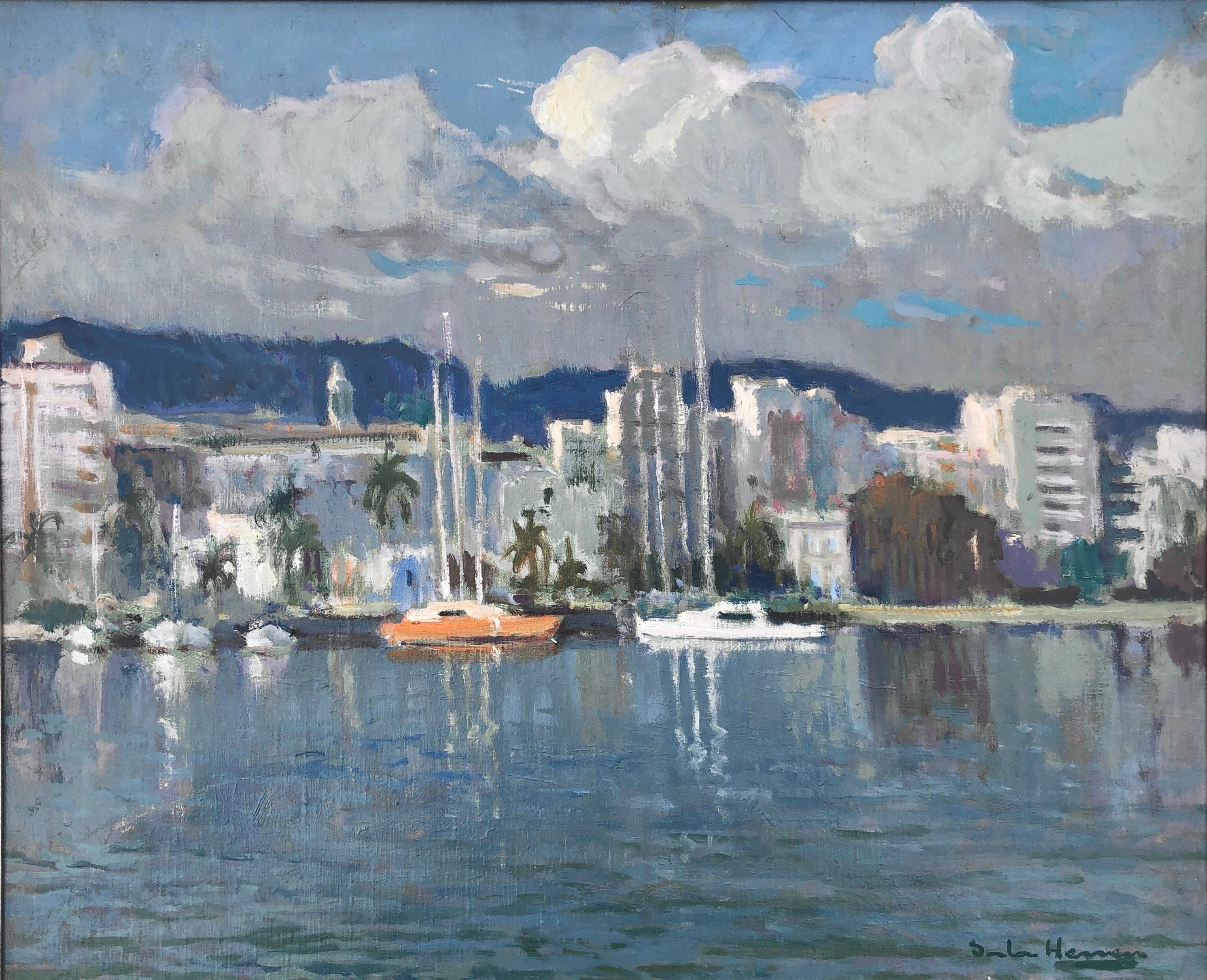 Landscape Painting Antonio Sala Herrero - Peinture à l'huile sur toile Mediterranean marina, Espagne