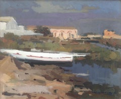Vintage Sant Carles de la Rapita Spain oil on canvas painting landscape seascape