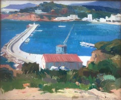 Vintage Sant Feliu de Guixols Spain oil on canvas painting mediterranean seascape