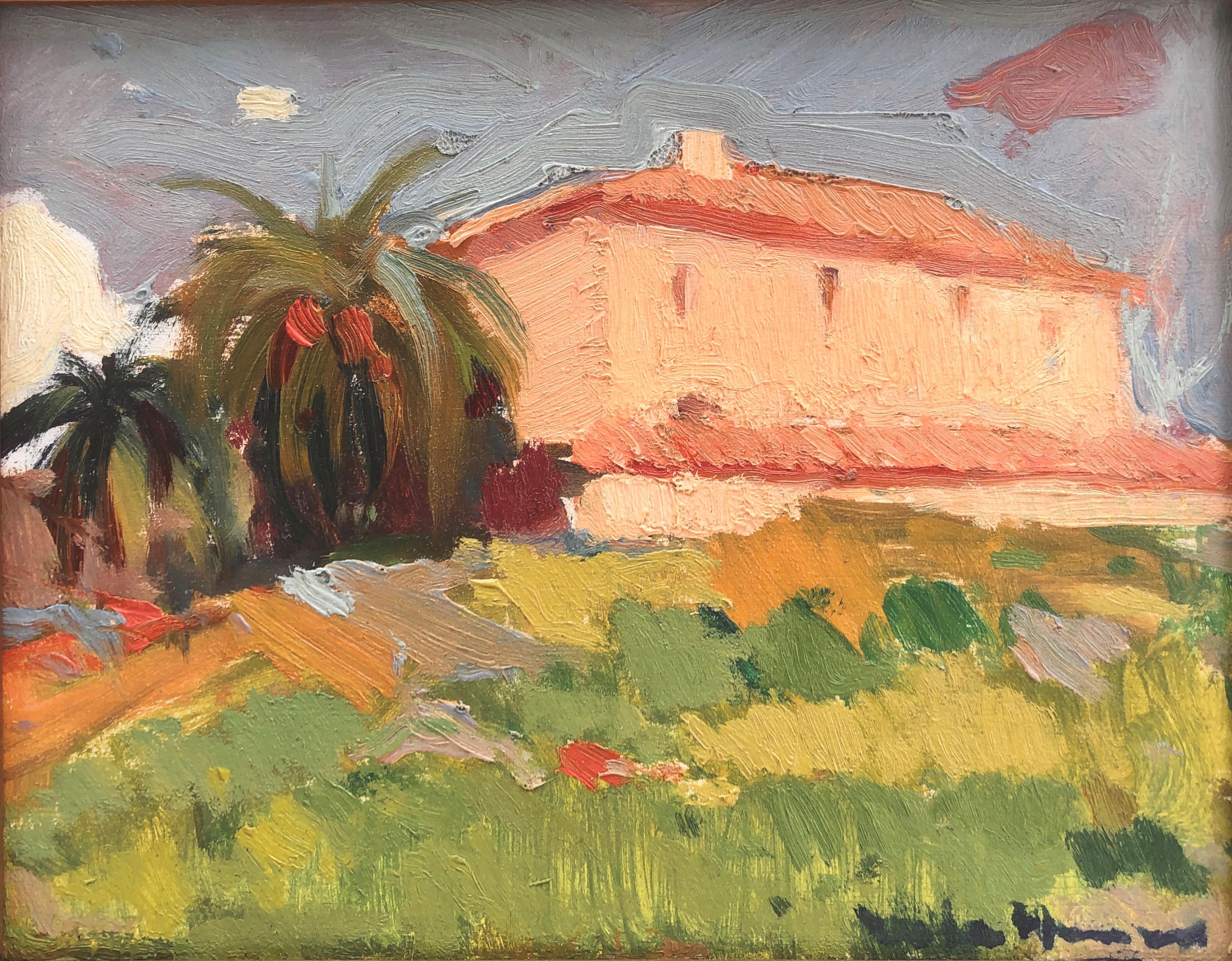 Antonio Sala Herrero Landscape Painting - Spanish farmhouse Spain oil on board painting landscape