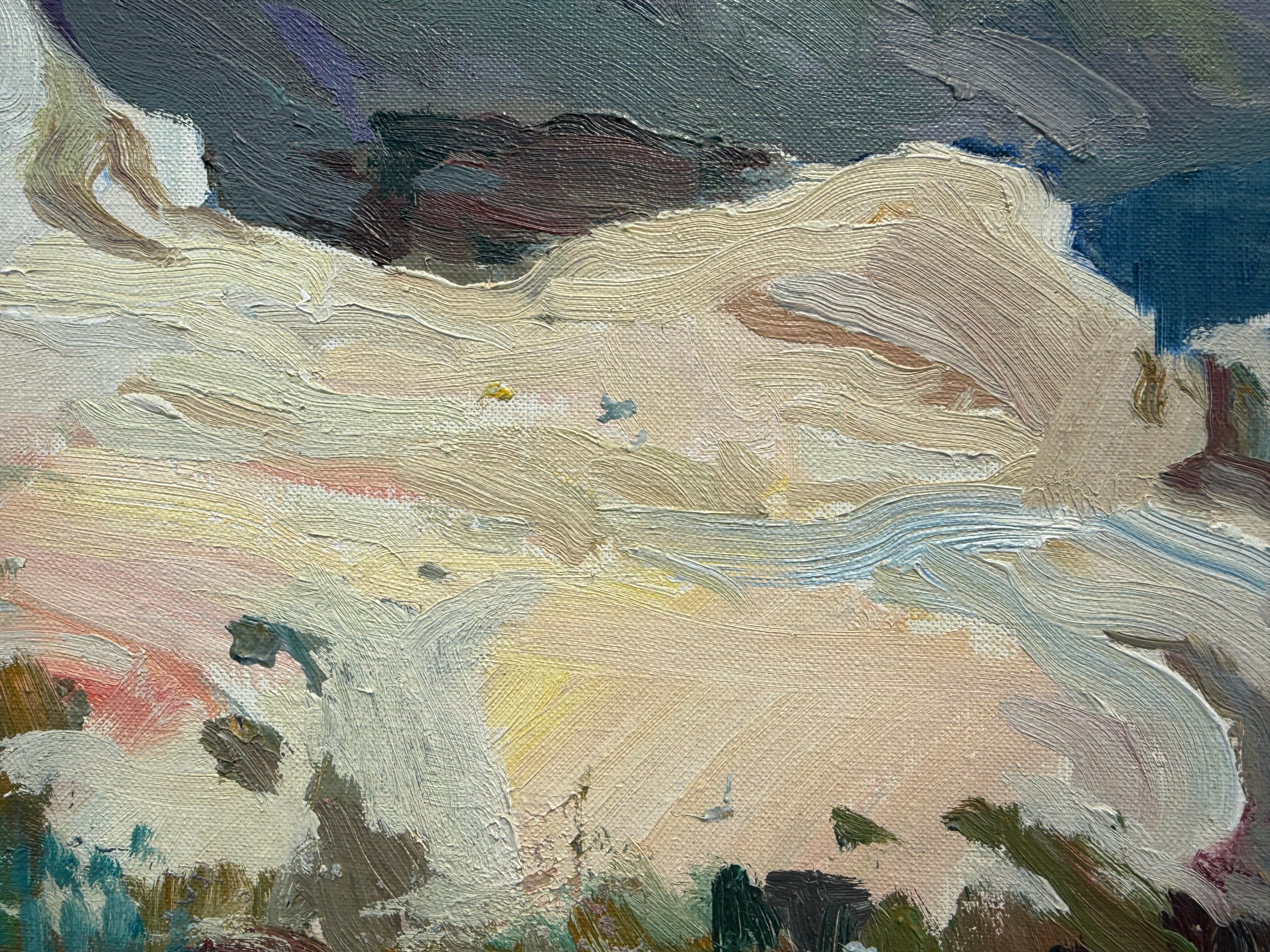Rochers blancs Cap de Creus Espagne paysage méditerranéen - Gris Landscape Painting par Antonio Sala Herrero