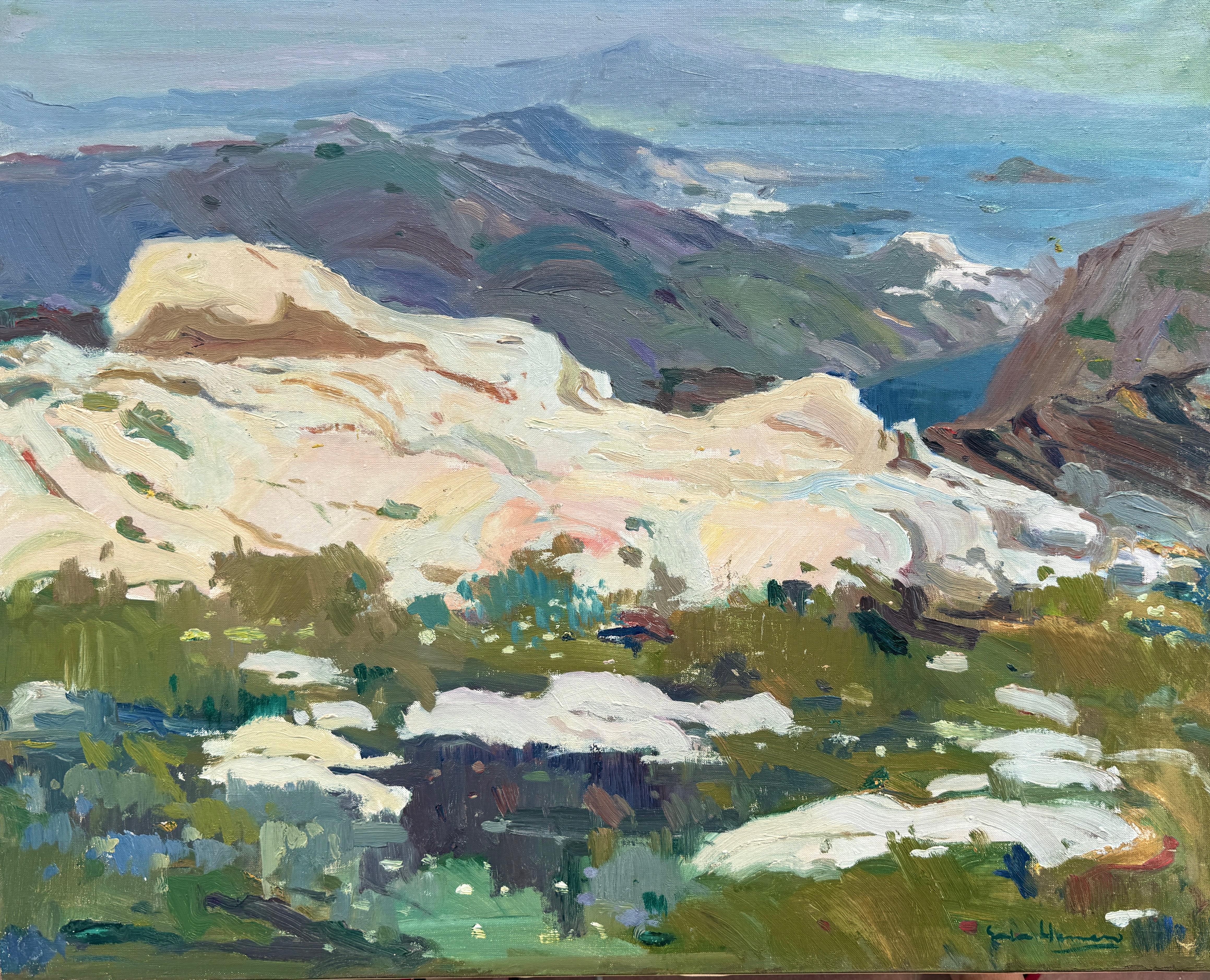 Landscape Painting Antonio Sala Herrero - Rochers blancs Cap de Creus Espagne paysage méditerranéen