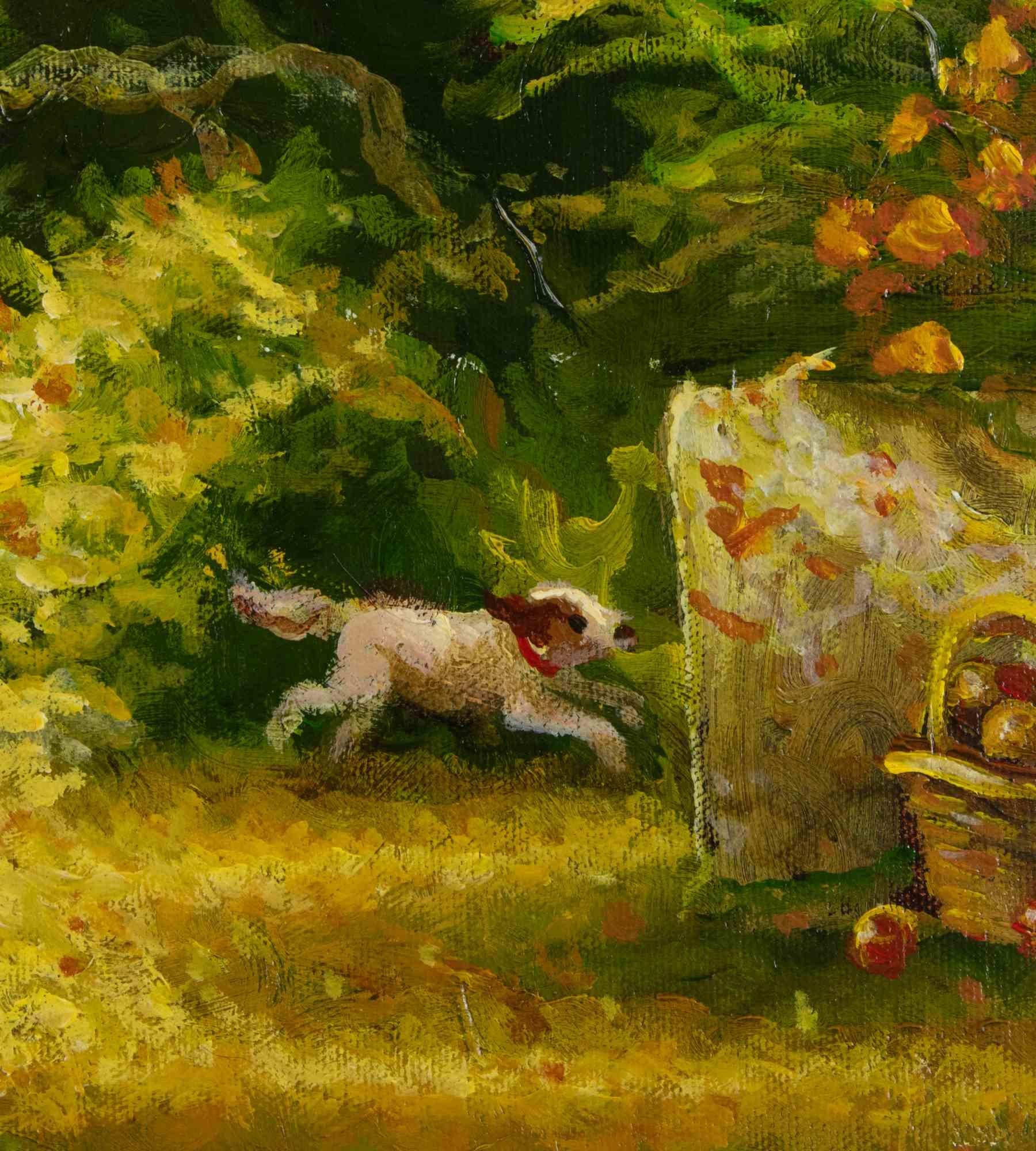Colazione nel Roseto - Peinture à l'huile d'Antonio Saliola- 2006 en vente 4