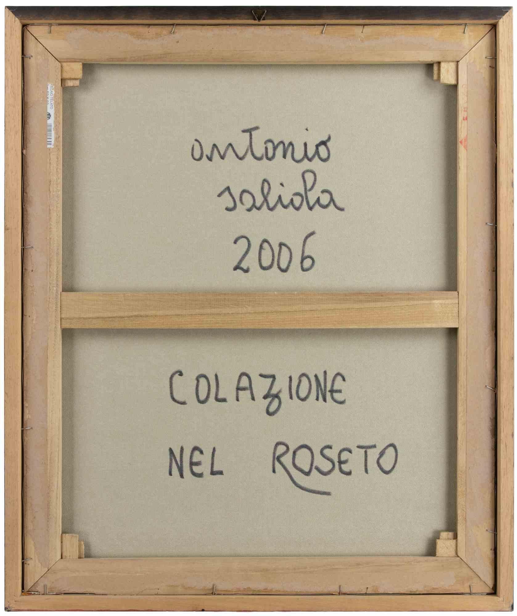 Colazione nel Roseto - Peinture à l'huile d'Antonio Saliola- 2006 en vente 7