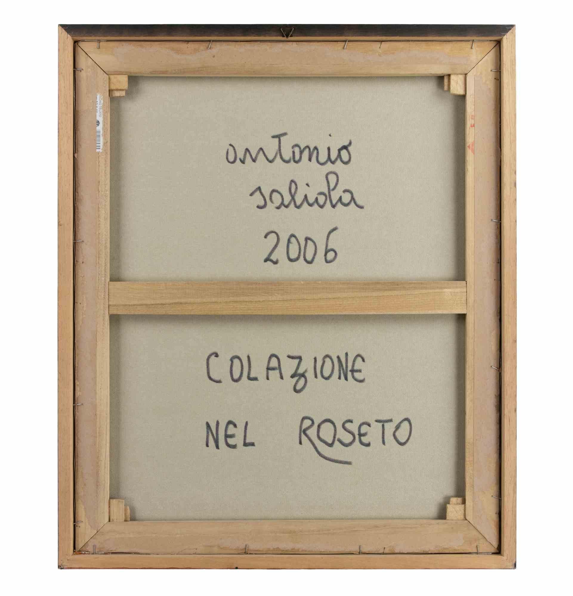 Colazione nel Roseto - Peinture à l'huile d'Antonio Saliola- 2006 en vente 8
