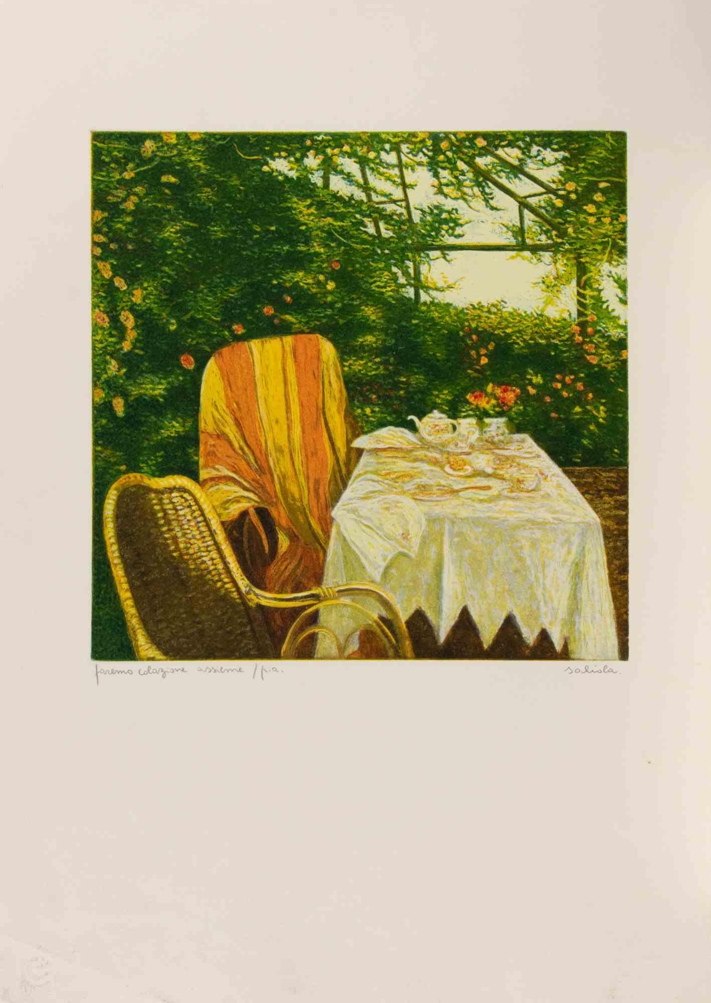 Colazione Assieme (Breakfast Together) - Lithograph by Antonio Saliola - 1990s